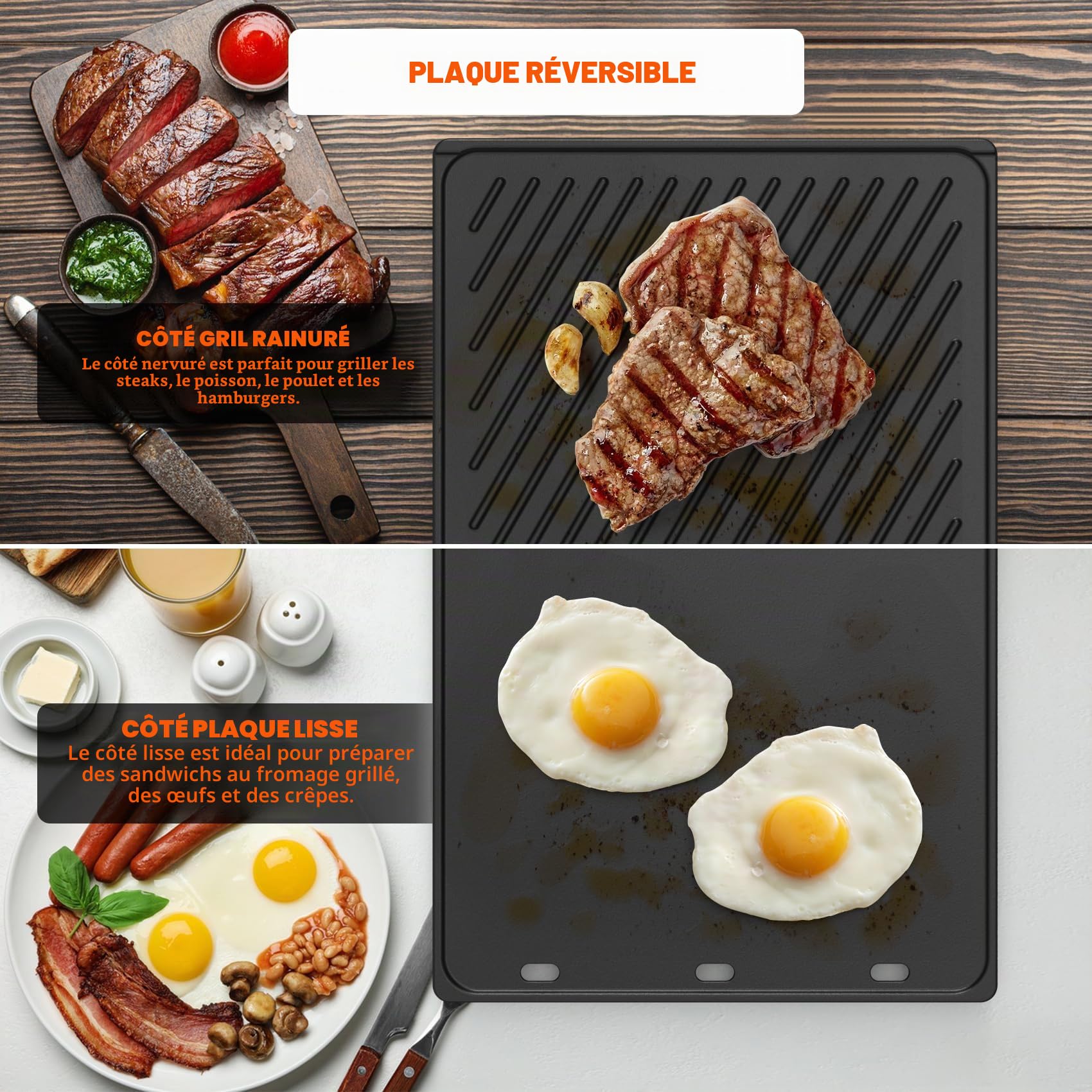 Weber Genesis 300 Plaque de Cuisson en Fonte Réversible 49 x 32 cm pour Barbecue à Gaz - Remplacement 7528