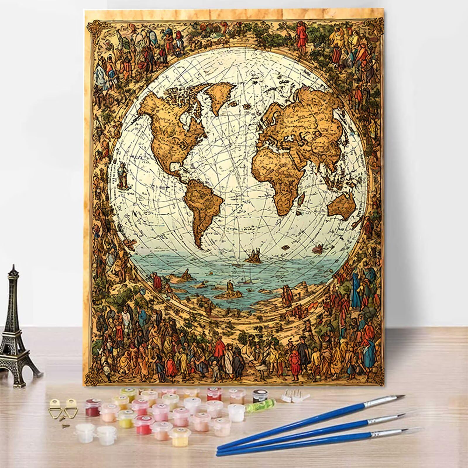 Carte Peinture par Numéros pour Adulte, Peinture par Numero pour Enfant et Adulte, Carte du Monde Peinture Numero Adulte - DIY Peinture Acrylique Débutants Facile sur Toile Peintures 70 x 95 cm 1-1