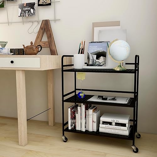Miniatura 25 de 3-Tier Metal Utility Multipurpose Rolling Cart,Large Capacity Heavy Duty Cart with Lockable Wheels for Kitchen,Living Room,Office,Bathroom Storage