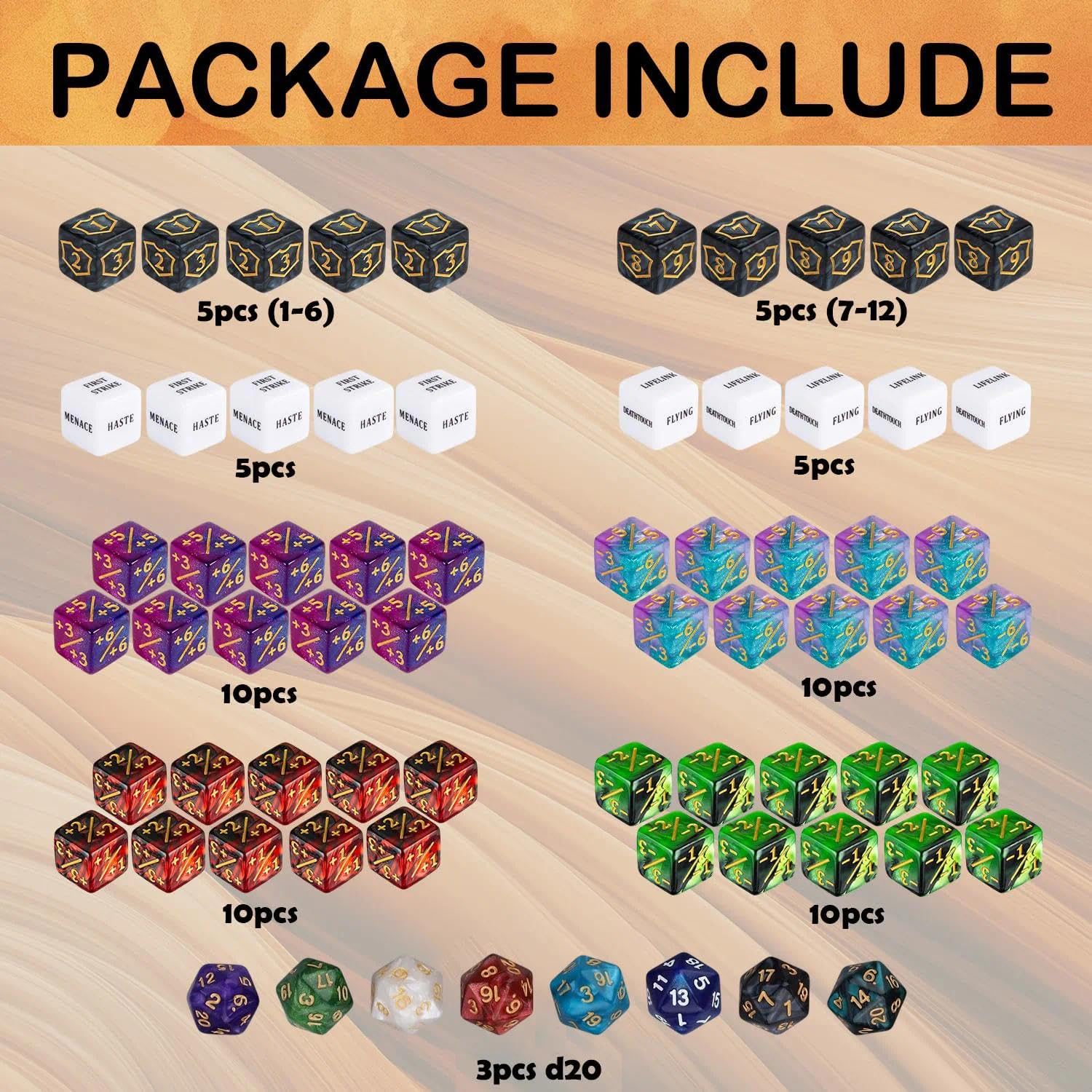 68 PCS MTG Dice Counters Set including Ability Keywords Tokens, Shield Life Counter Dice, +1/+1 & -1/-1 Counters - Image 3