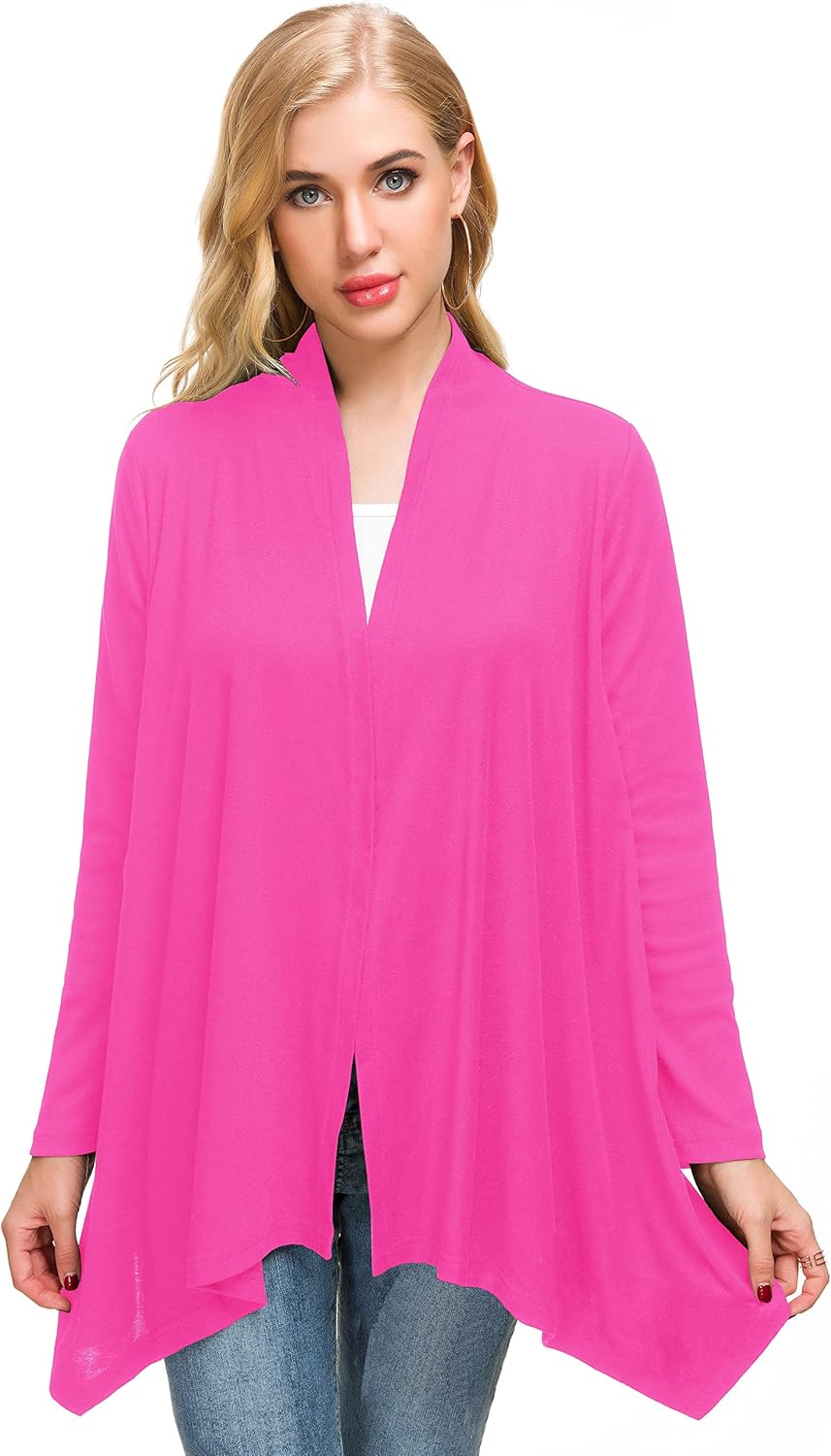 Afibi Women Open Front Lightweight Long Sleeve Soft Drape Cardigan Small Coral