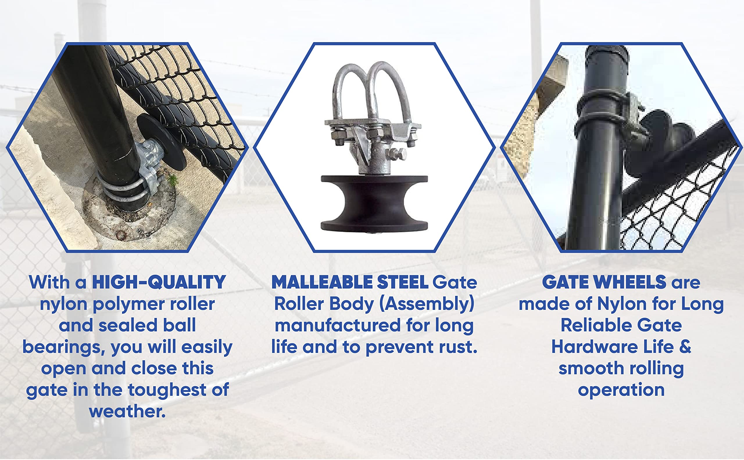 Cantilever 4 Round Post & 2 Square Gate Cantilever Roller Set - Premium Nylon For Chain Link Fencing Gate Rollers
