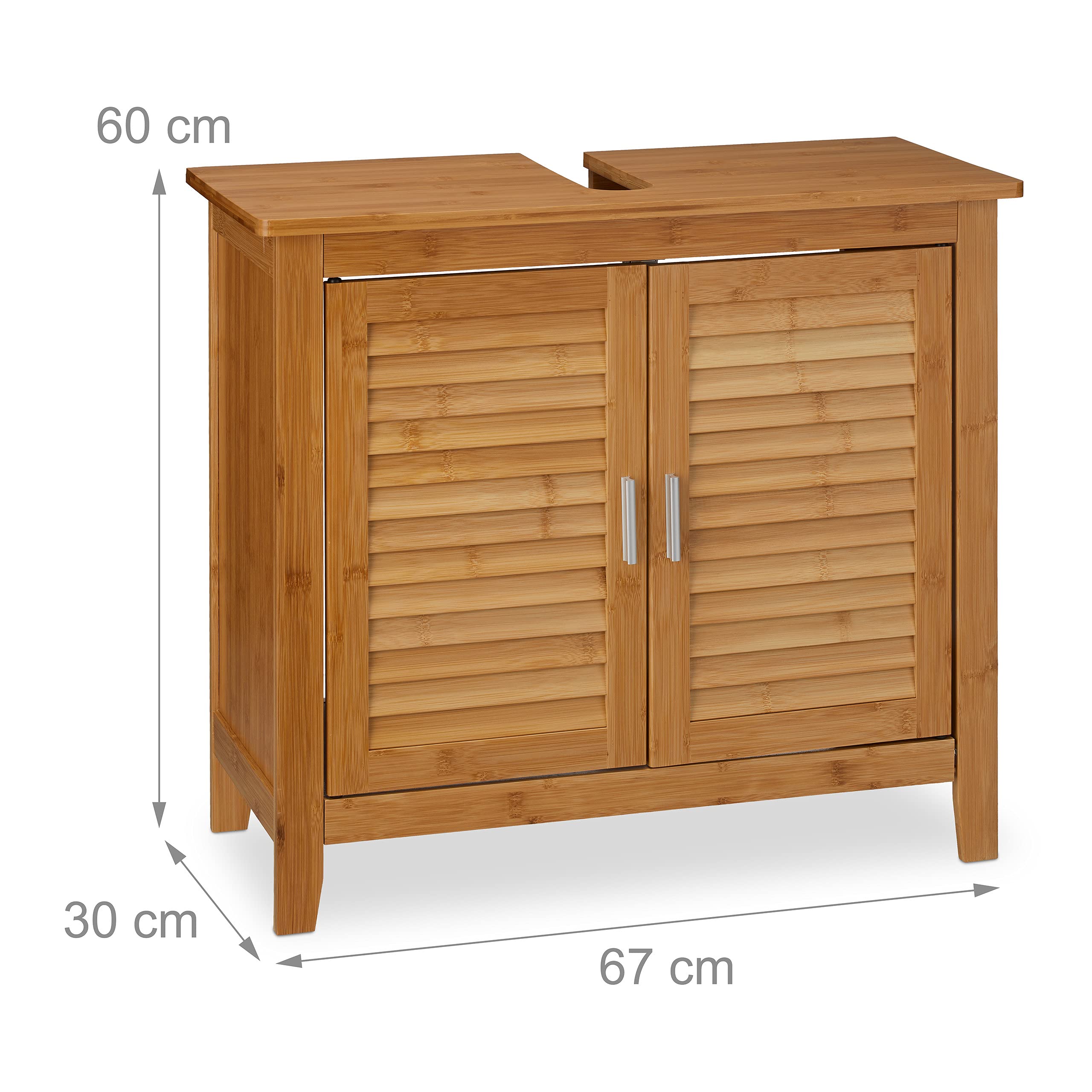 Relaxdays Waschbeckenunterschrank LAMELL, 2 Türen, Waschbecken & Waschtisch, Bambus & MDF, HBT: 60 x 67 x 30 cm, natur