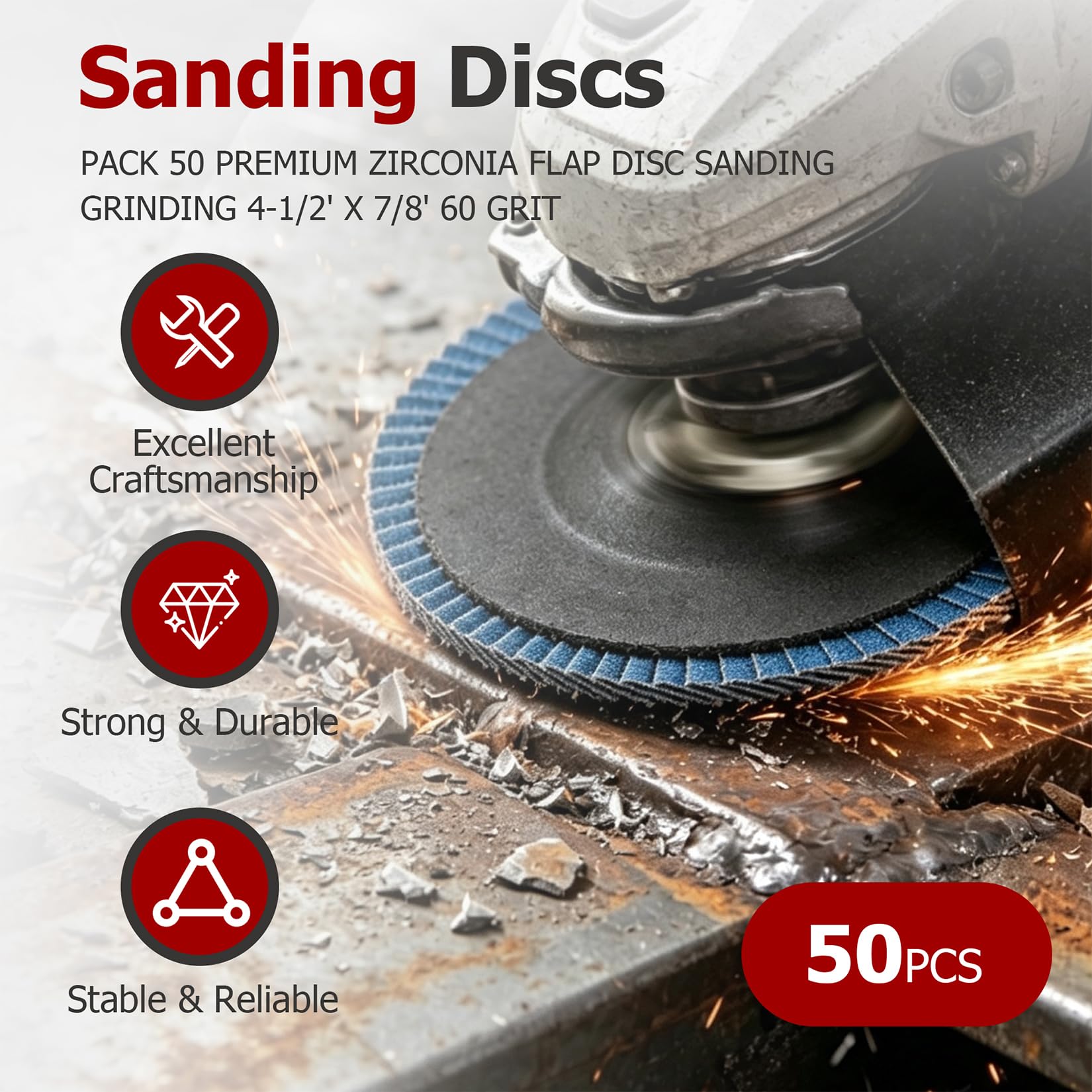findmall 50 Stück Fächerscheiben 4-1/2 x 7/8 Zoll Körnung 60 Zirkonia Schleifscheibe