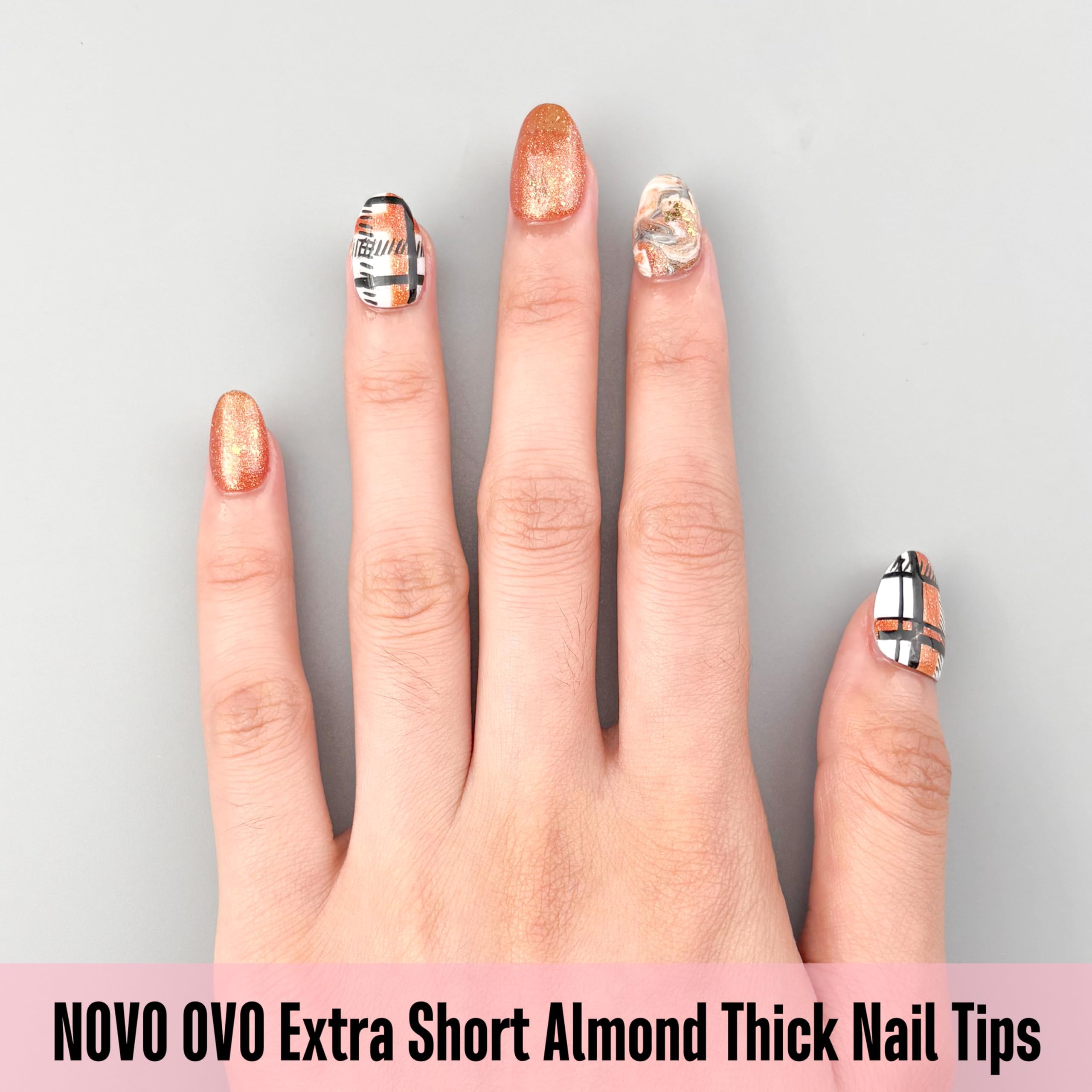 Amazon | NOVO OVO Extra Short Almond Nail Tips,Thick Full Cover
