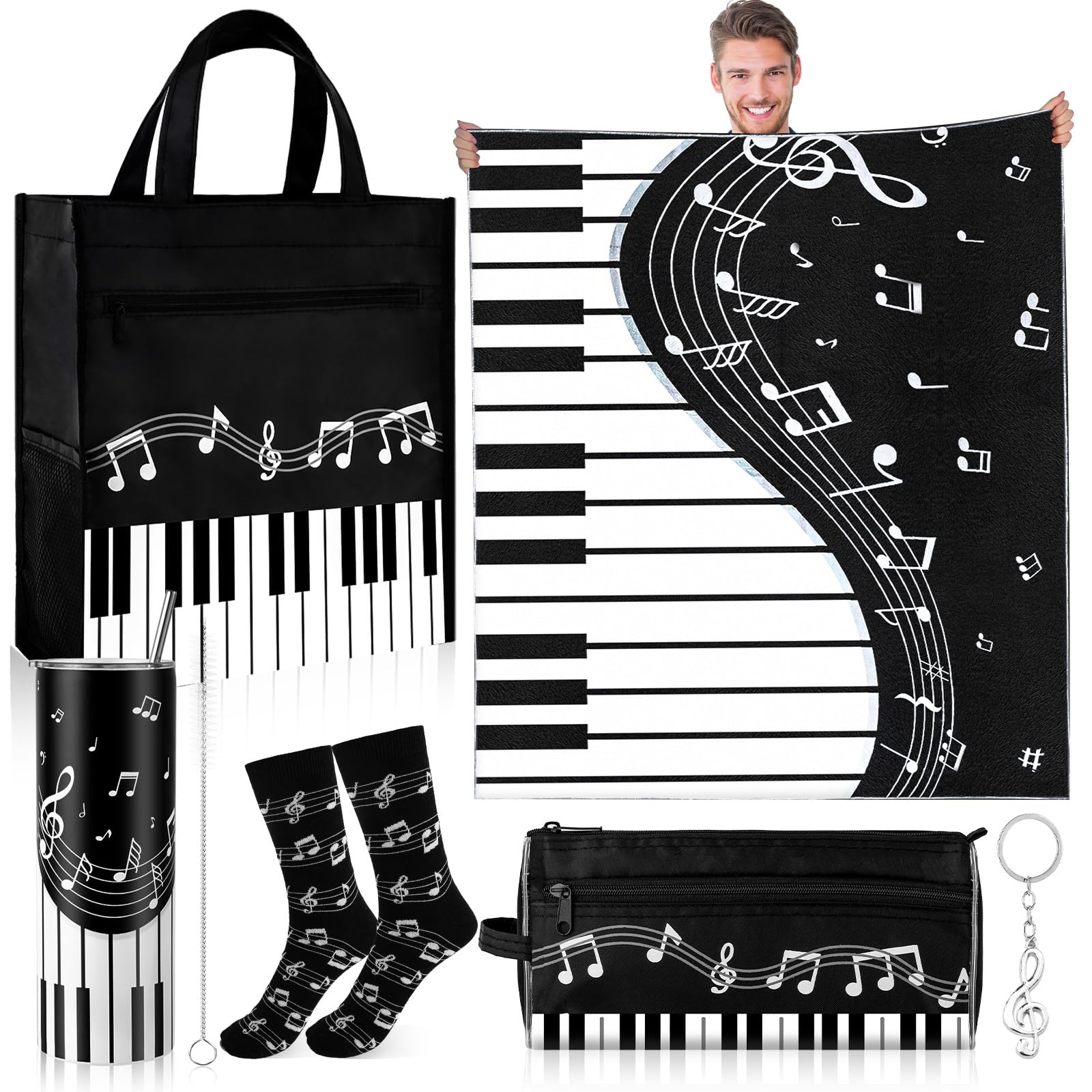 VAIPI 6 Pcs Music Teacher Appreciation Gifts Music Lover Gift Stuff Piano Throw Blanket 20 oz Stainless Steel Insulated Tumbler Piano Handbag Cosmetic