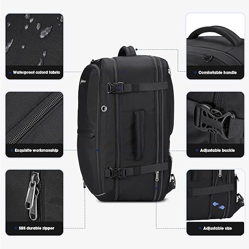 Miniatura 5 de Maelstrom Mochila de equipaje impermeable con bolsa de zapatos oculta, Negro, 40L, Mochila impermeable para equipaje con bolsa oculta para zapatos