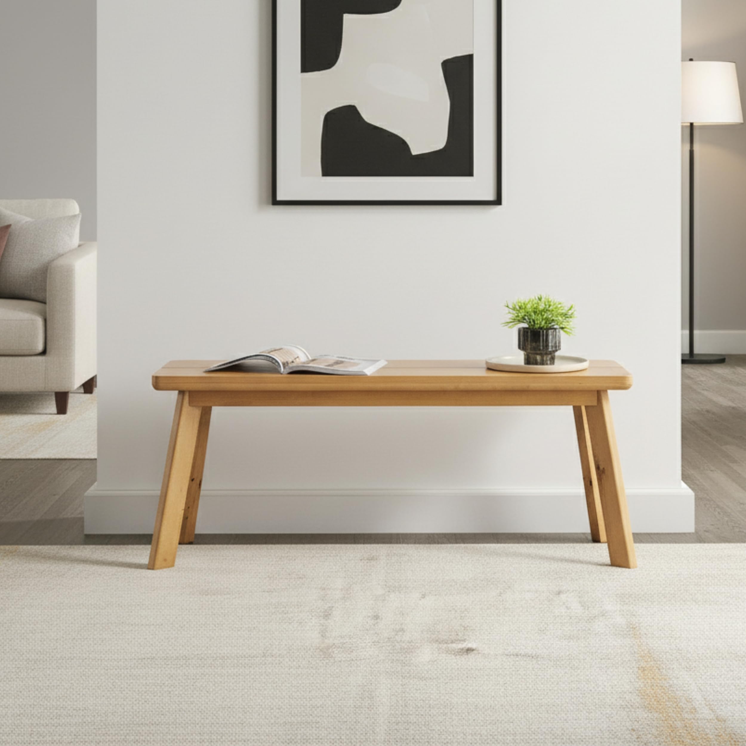 Alaterre Furniture Shelburne Dining Bench – Modern Farmhouse Farmhouse 48-Inch Solid Wood Bench with Maple Veneer Top for Kitchen Table or Dining Room (Warm Natural)