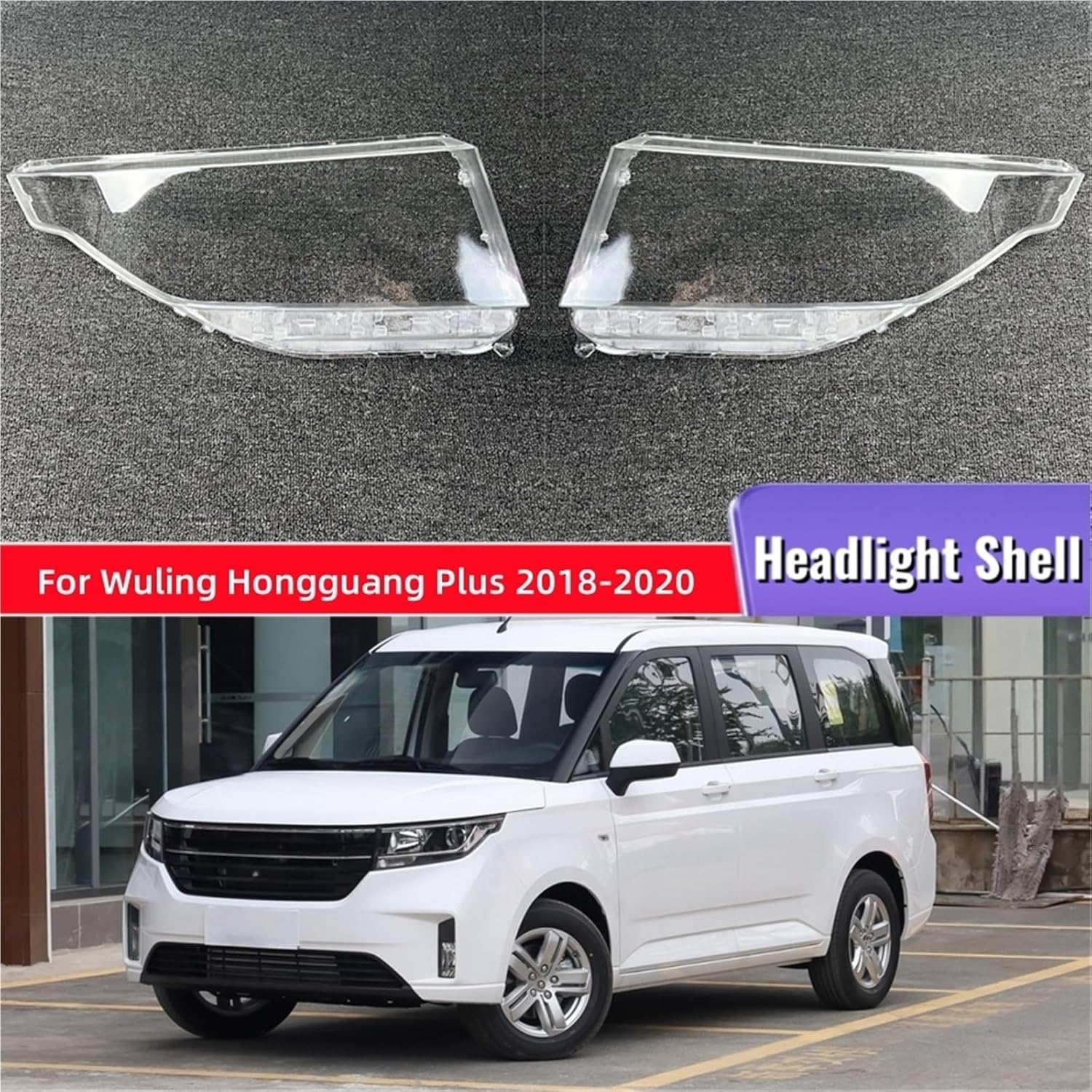 for Wuling Hongguang Plus 2018 2019 2020 Auto Accessory Lights Lens Shell Headlamp Car Front Headlight Cover(2pcs Left and Right)