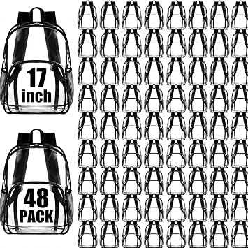 Amylove 48 Pcs Clear Backpack bulk for Stadium Events Heavy Duty PVC Transparent Bookbag for College Workplace Security 17 Inches,Blacks