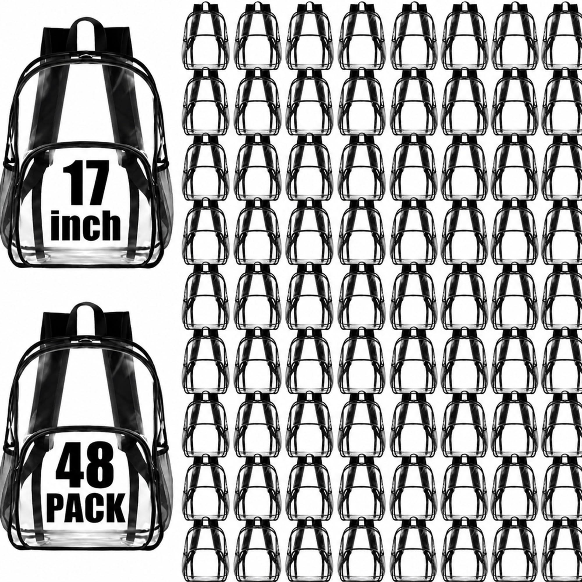 Amylove 48 Pcs Clear Backpack bulk for Stadium Events Heavy Duty PVC Transparent Bookbag for College Workplace Security (17 Inches,Blacks)
