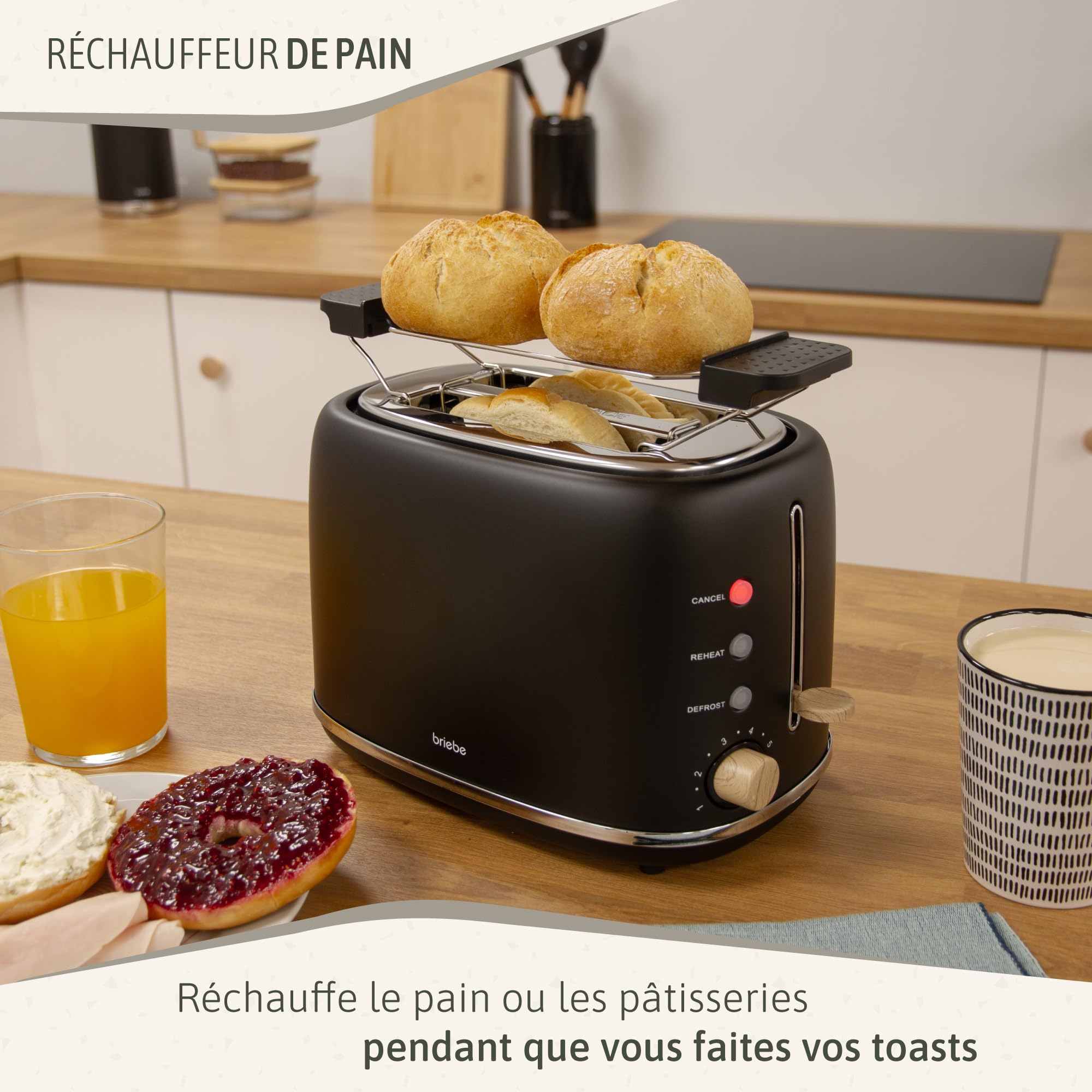 briebe Nordic Ensemble Grille Pain 2 Fentes Tranches Larges, 6 Niveaux de Dorage + Bouilloire Électrique 1,7 L sans Fil, 2200 W, sans BPA, Pack Petit Déjeuner Électroménager, Design Nordique, Noir