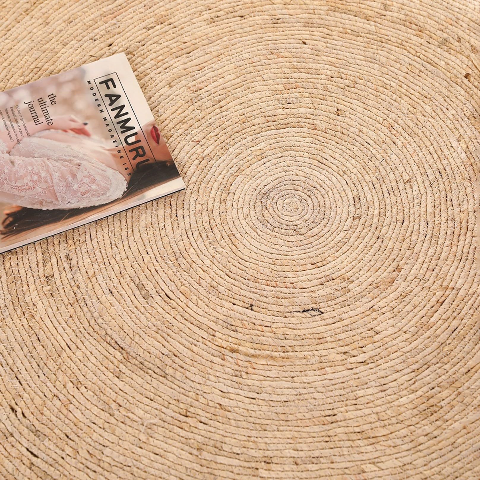 Amazon｜カーペット 円形 蒲編み フリンジ センターラグ 大判