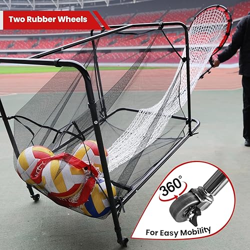 Miniatura 6 de Red de entrenamiento de voleibol, equipo de entrenamiento portátil de voleibol con 2 ruedas de goma y 6 ajustes de ángulo y altura y 2 tamaños de