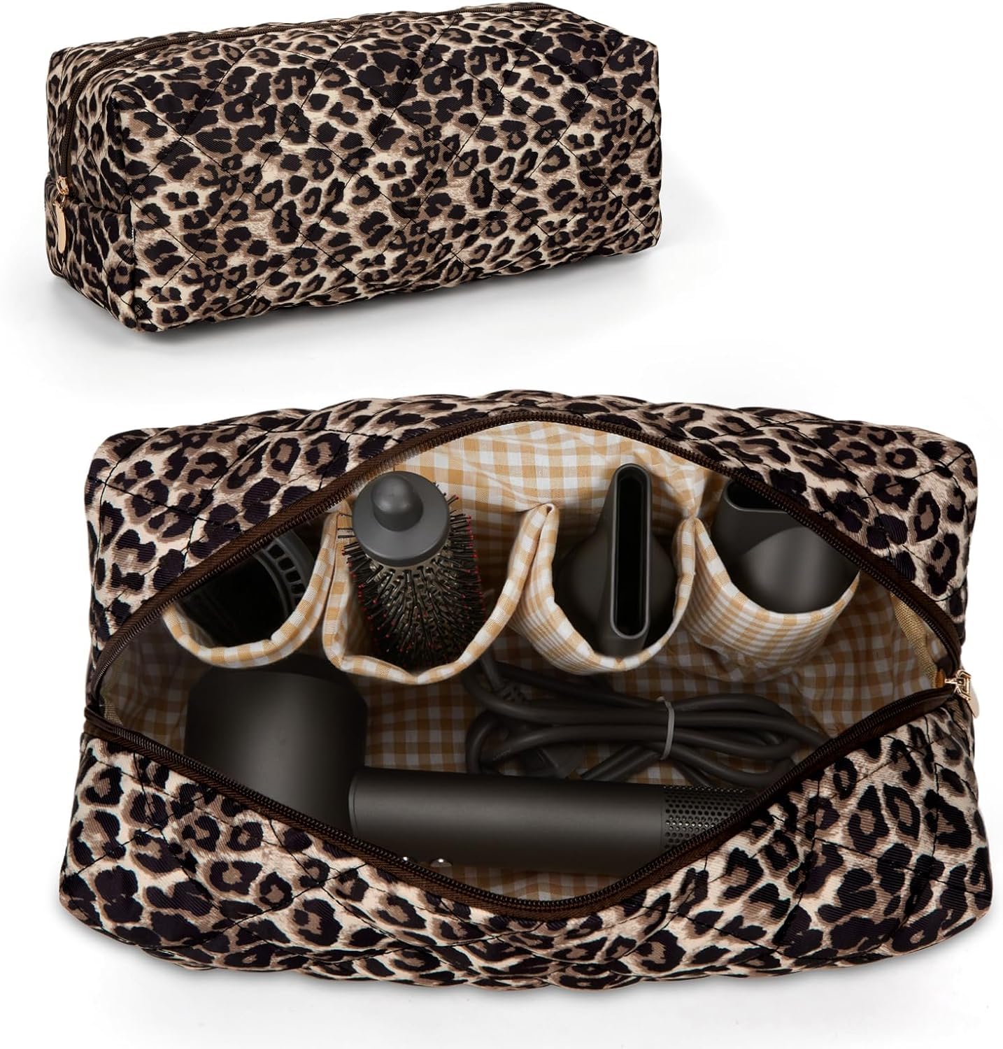 Starnearby Sac de Voyage Compatible avec Dyson Airwrap, Tousse de Rangement Matelassée pour Sèche-Cheveux Dyson et Accessoires, Organisateur pour Outils de Coiffure Shark Flexstyle (Imprimé léopard)