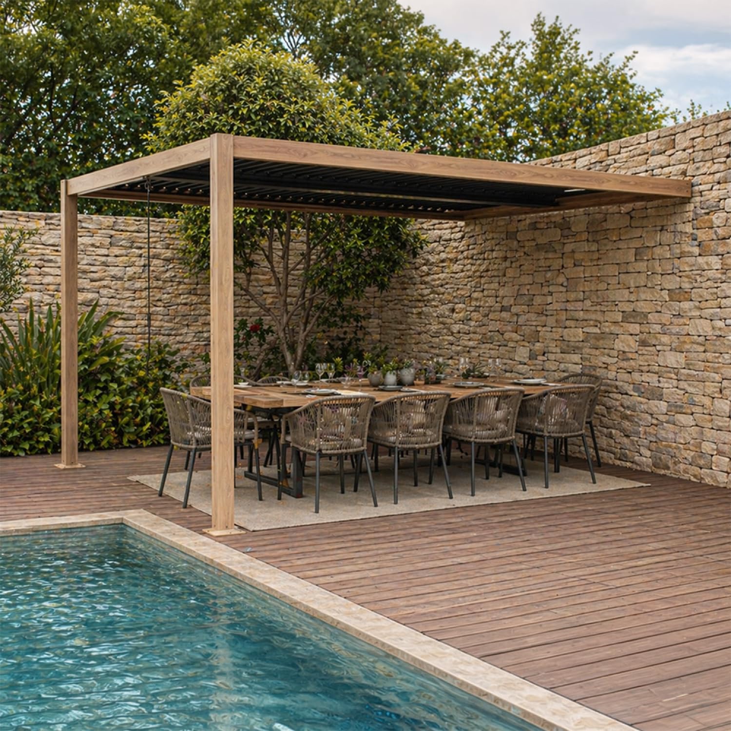 Pergola Bioclimatique SIFNOS 390×290 cm Marron Aluminium Adossée
