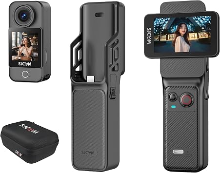 SJCAM C400 Handle Controller, 4K vlog Camera Pocket, Small Action, Waterproof to 98.4 ft 30 m, Dual Touch Screen, 154  Viewing Angle, Handheld, 6 Axis Stabilized, POV Camera, 8x Zoom, Wearable Body Cam, 1250 mAh + 3,000 mAh, Live Snowboarding, Skiing, Bike, Bike, Bicycle, Helmet Set, Japanese Instruction Manual, Storage Box Included