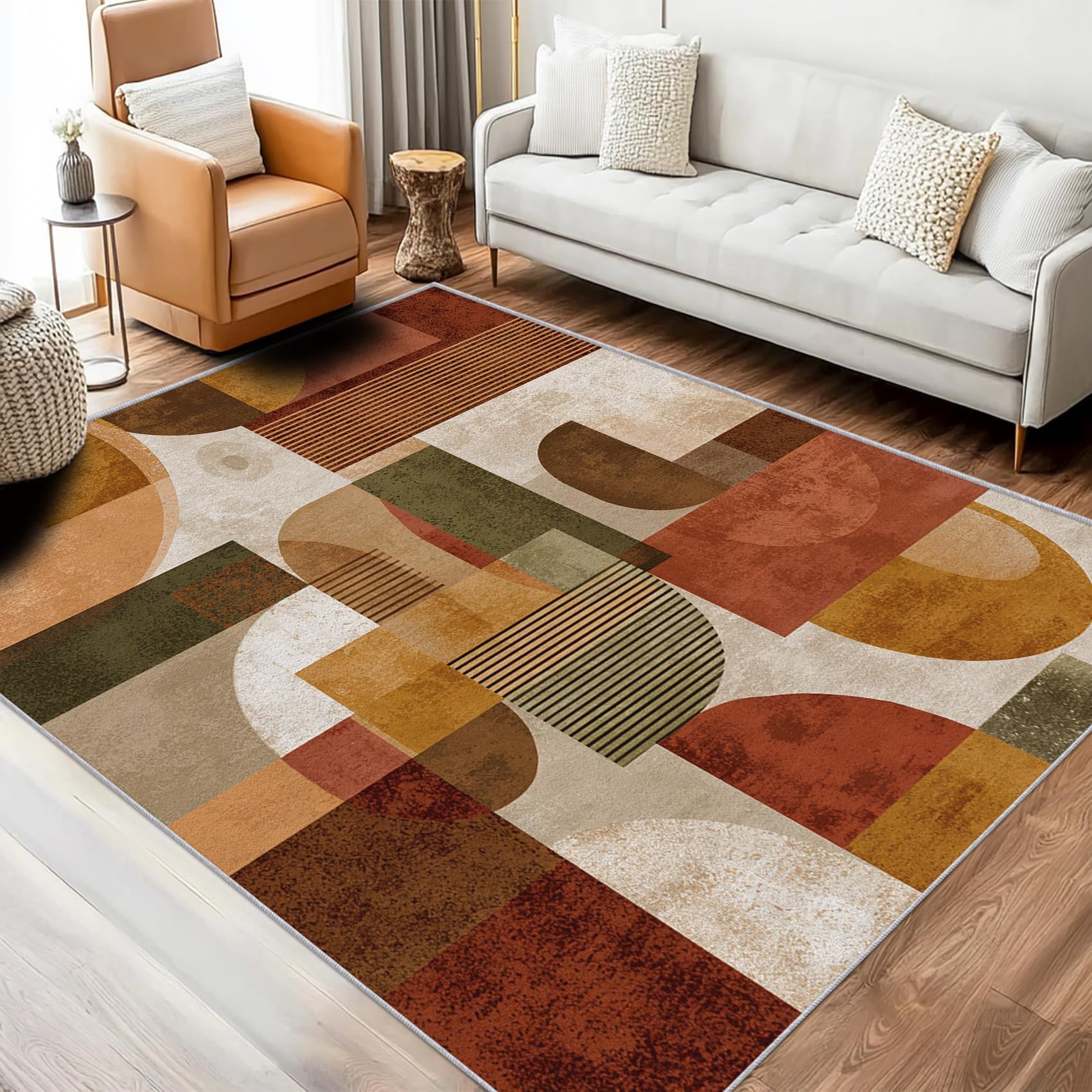 Tapis rétro Style années 50, Lavable, à Poils Courts, Le Salon ou la Chambre Motifs géométriques Abstraits et Doux, antidérapant 140x230cm