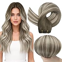 Vista 33 de Full Shine Extensiones de cabello humano de 22 pulgadas para coser, castaño a rubio miel, mezcla de rubio platino, 3.70 oz