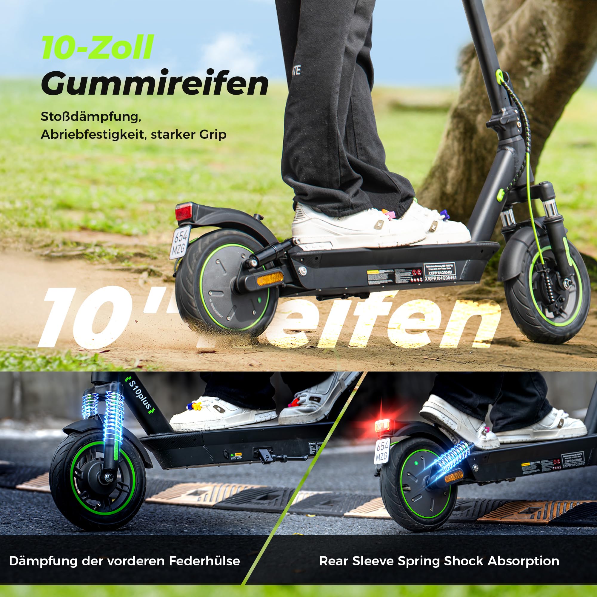 E Roller mit Straßenzulassung, Max 60KM Reichweite E Scooter mit Blinker, 10 Zoll Elektroroller mit Dämpfung und APP, Faltbarer Elektro Scooter bis 120KG, 500W Elektro Roller Erwachsene für Pendeln