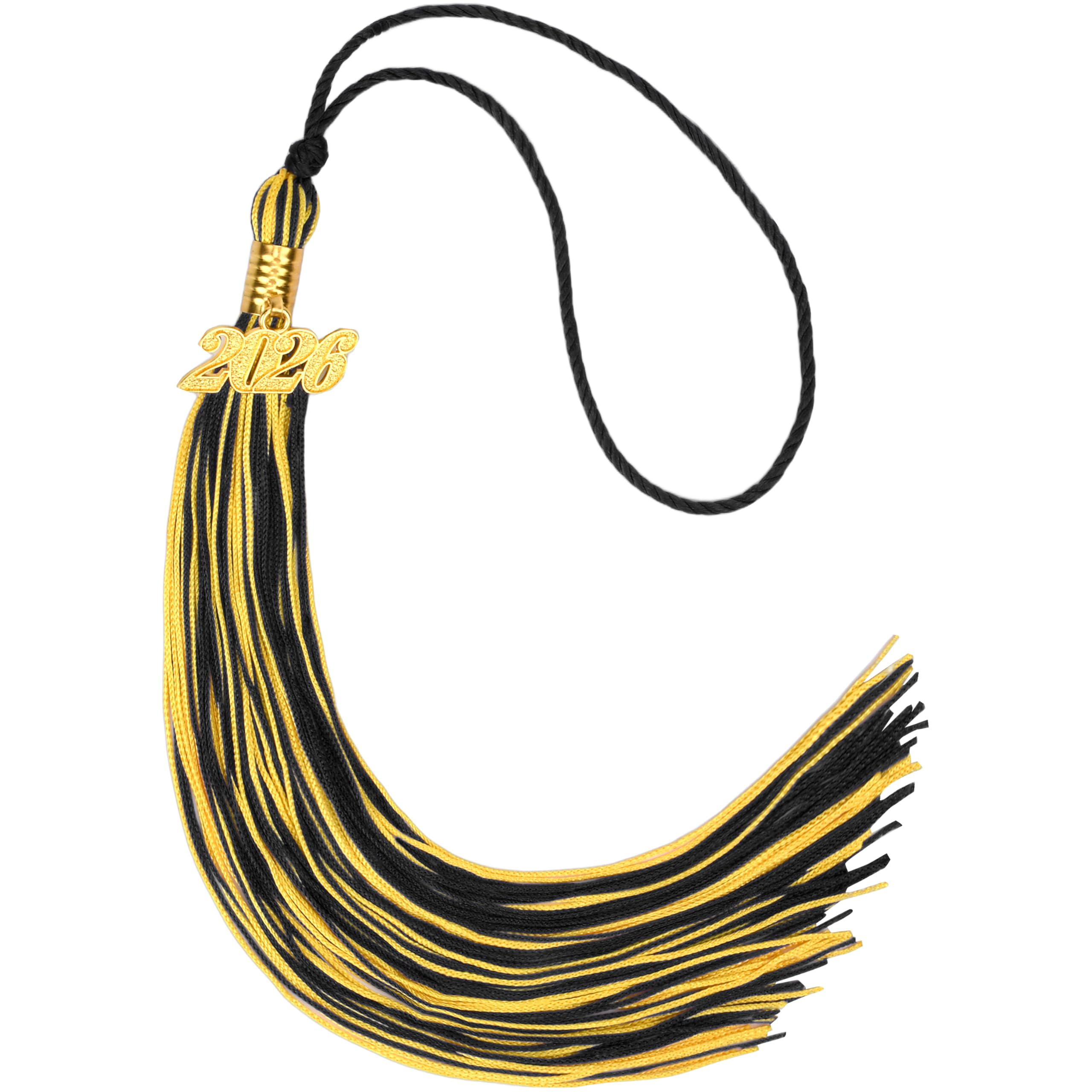 Photo 1 of 1 Pack 2026 Graduation Tassels, Black Gold Academic Graduation Cap Hat Tassel with Gold Charm, Tassels Memorial Grad Cords Class of 2026 College High School for Graduation Ceremonies AccessoriesBIN 10-QG-33