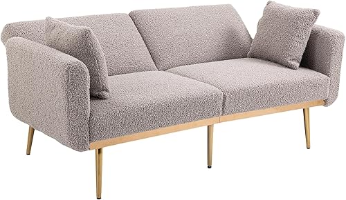 Miniatura 4 de SZLIZCCC Sofá Accent, moderno sofá de tela de terciopelo de mediados de siglo, sofá cama futón convertible, sofá reclinable con pies de metal dorado