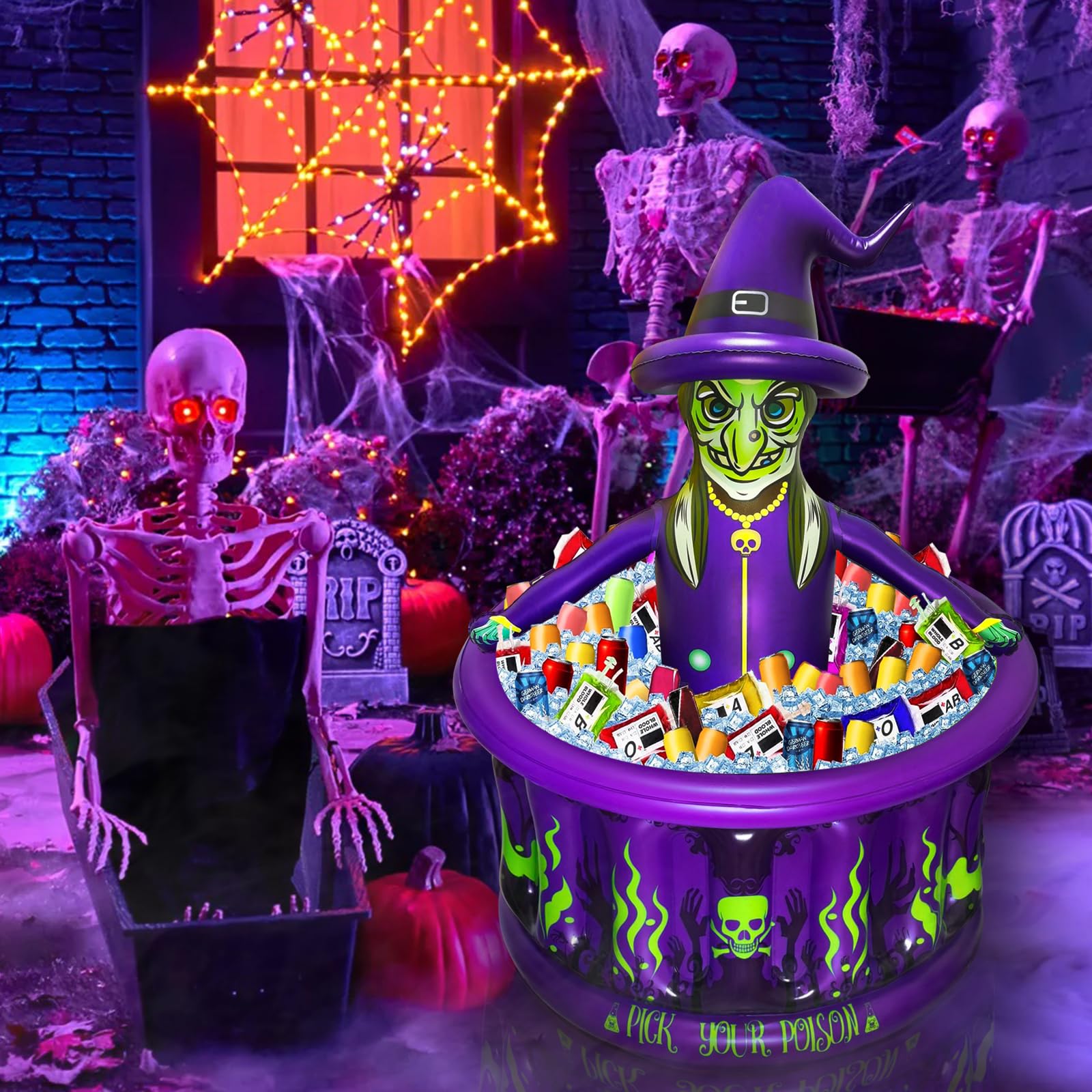 Aufblasbarer Halloween-Kühler Als Sarg-Skelett – Für Partys, 109 Cm, Hält Bis Zu 120 Dosen Kalt