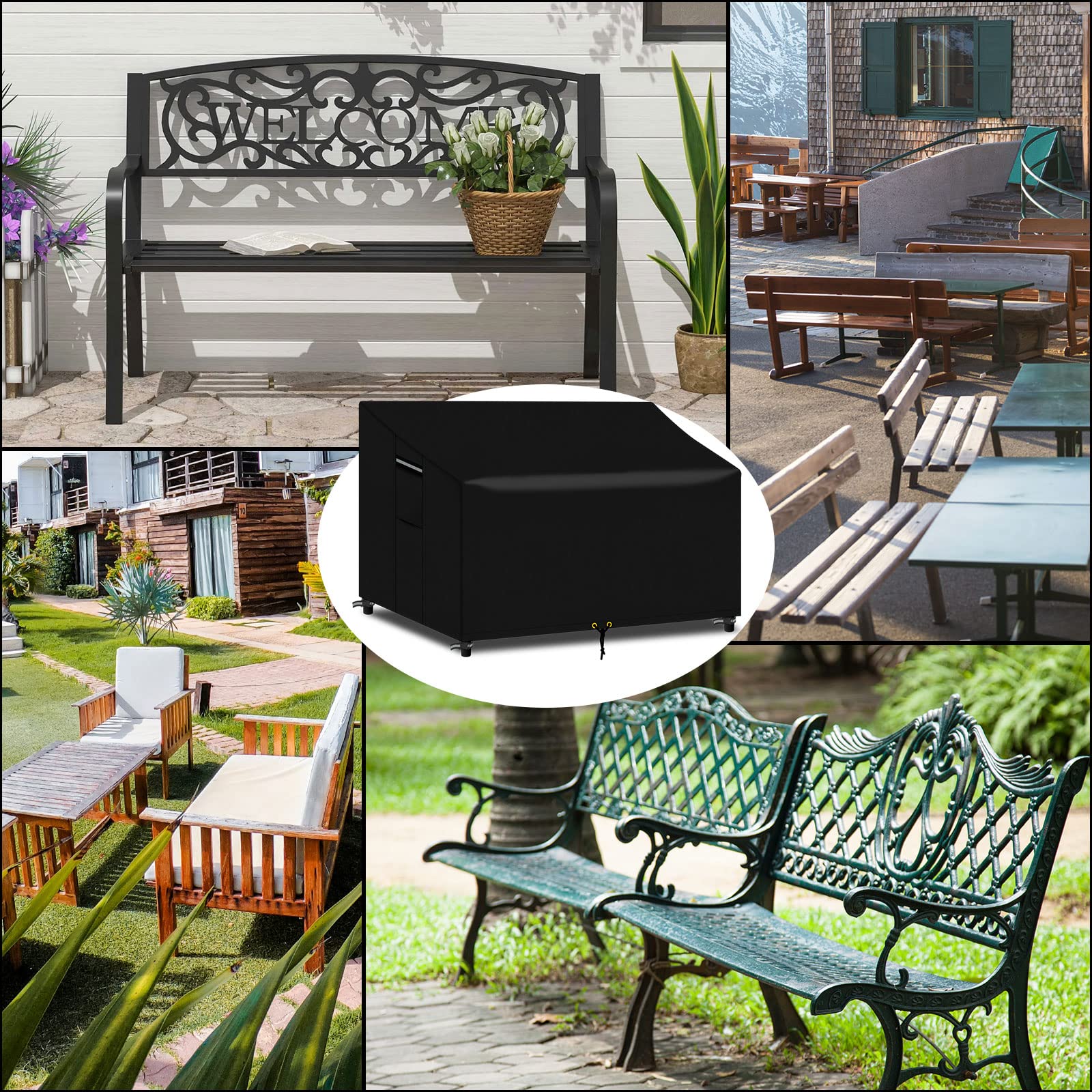BLGBC134-BKV1 - Copertura impermeabile per panca da giardino a 2 posti, con presa d'aria, 134 x 66 x 63/89 cm, resistente agli strappi, Oxford 600D (nero)
