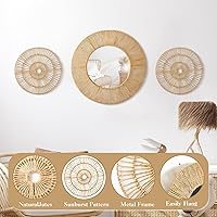 Vista 4 de Yerliker 3 Pcs Boho Mirror Wall Decor Large Mounted Mirror with Natural Jute 19.7 Inch 11.8 Inch Frame Wall Hanging Art Coastal Room Decorative