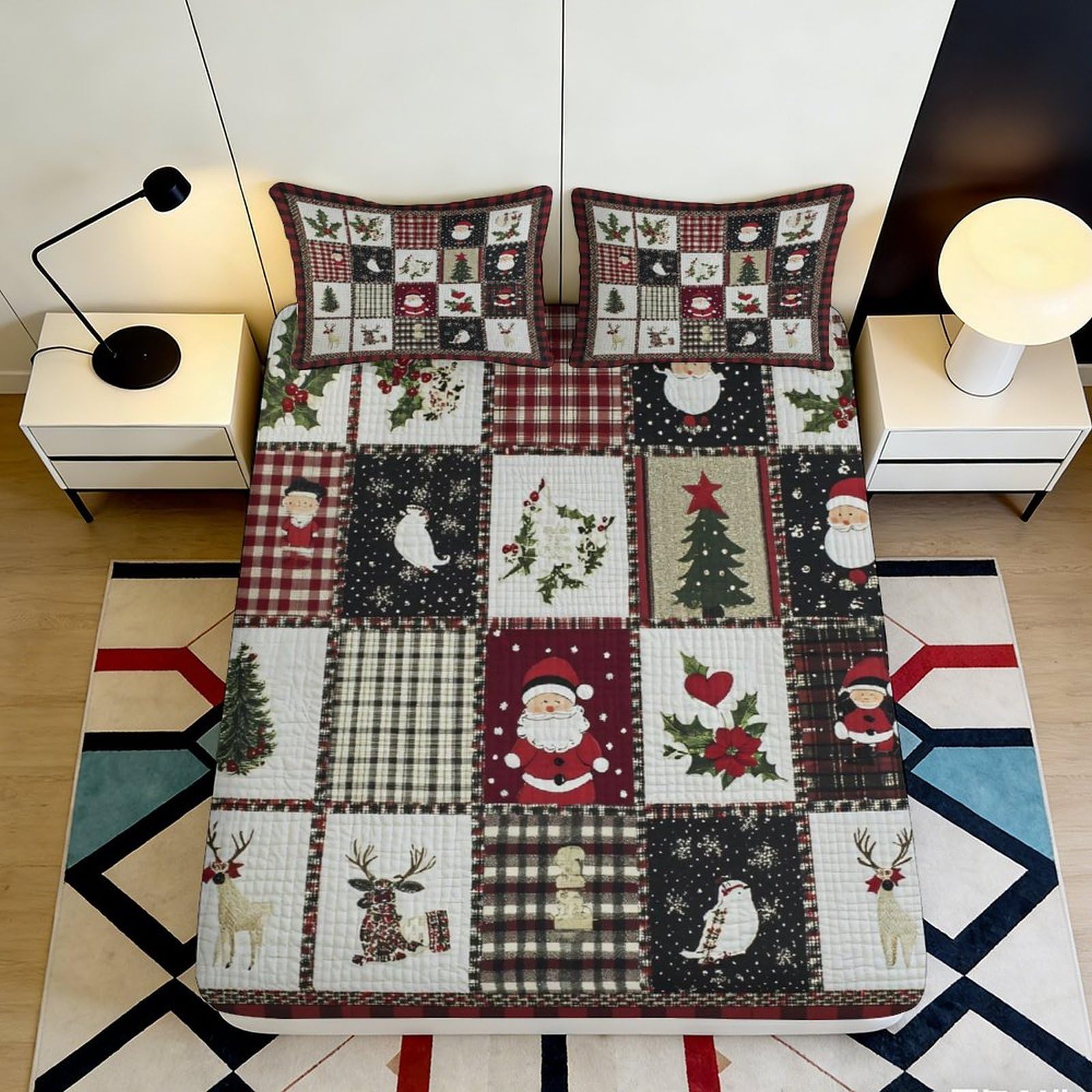 Pnayamiorkfel Style-8 3D Printed Christmas Patchwork Fitted Sheet Microfiber Soft Reindeer Santa Tree Bed Cover For Bedroom Guest Room Decor 90X200x25cm