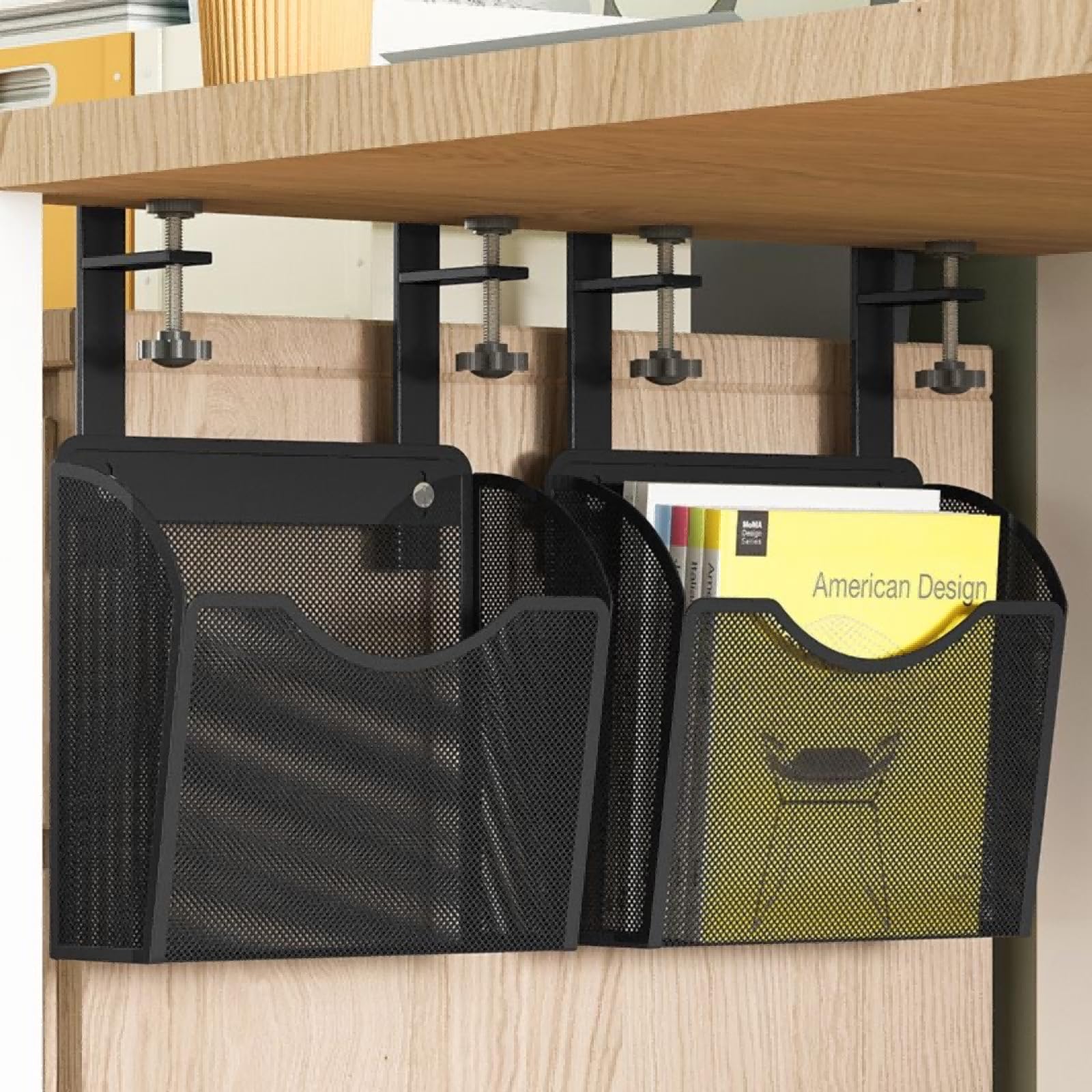 Organizer da appendere sotto il cassetto della scrivania, organizer da appendere alla scrivania, organizer per scrivania in metallo a rete per ufficio e casa (nero)