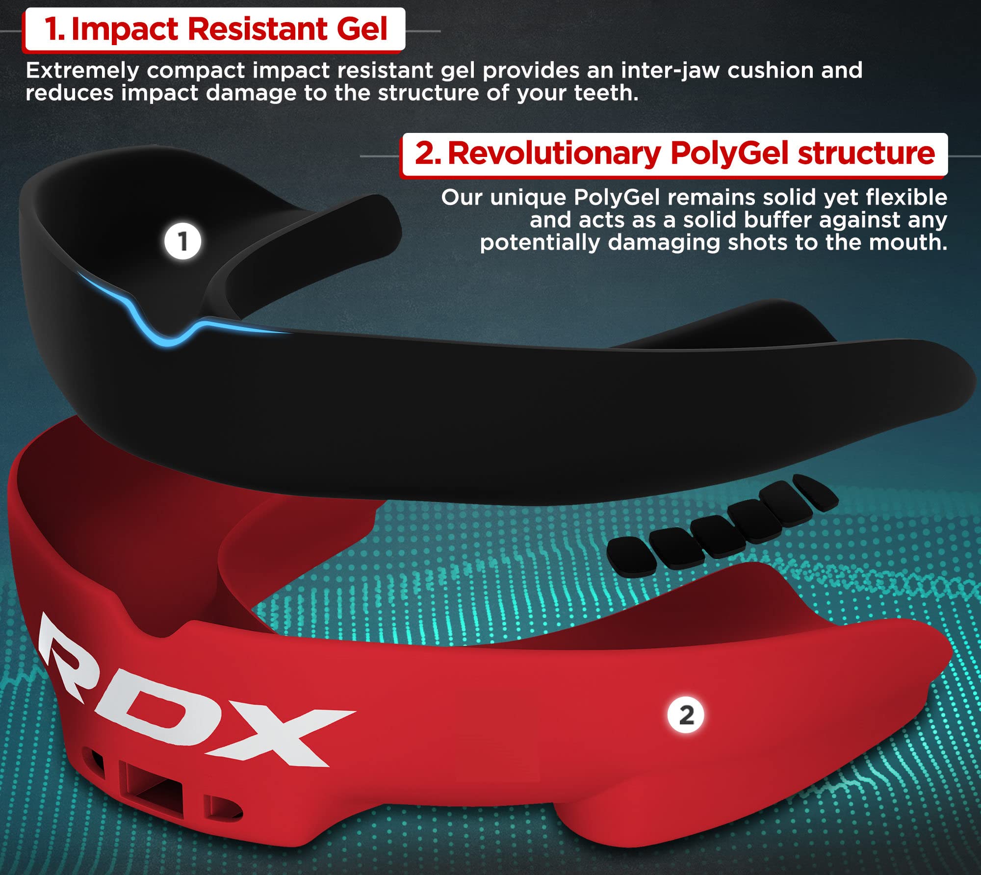 RDX Protège-Dents, Gouttière Coque Dentaire Pour Rugby, MMA, Hockey, Judo, Karaté, Arts Martiaux et Boxe, Respirant et Ajustable, Contient une boîte de rangement unique.