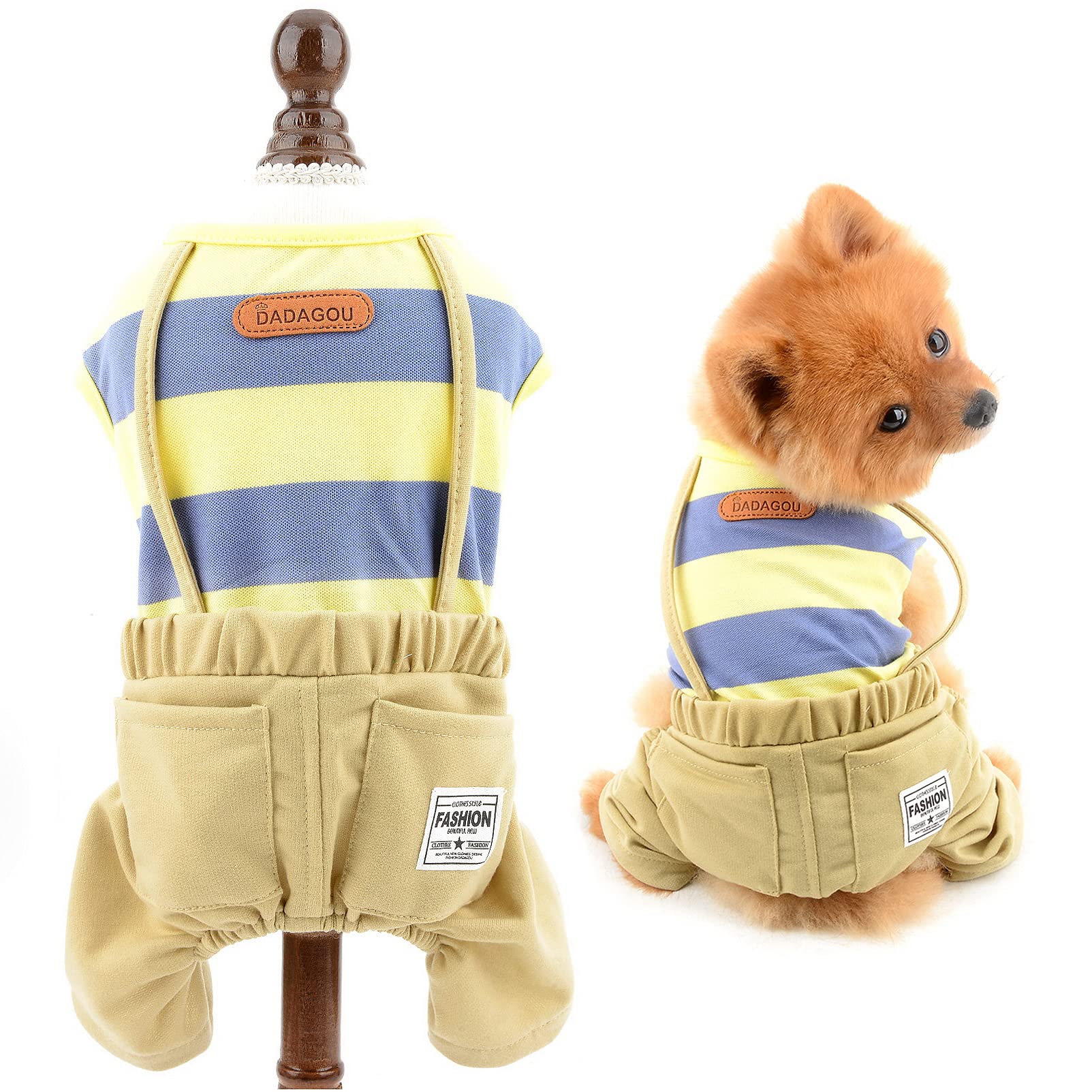 SMALLLEE_LUCKY_STORE Pet Wide Striped Shirt Overalls Outfits Jumpsuit for Small Dogs Cats Boy Girl Puppy Jumper Vest with Pants Cute Yorkie Chihuahua Clothes