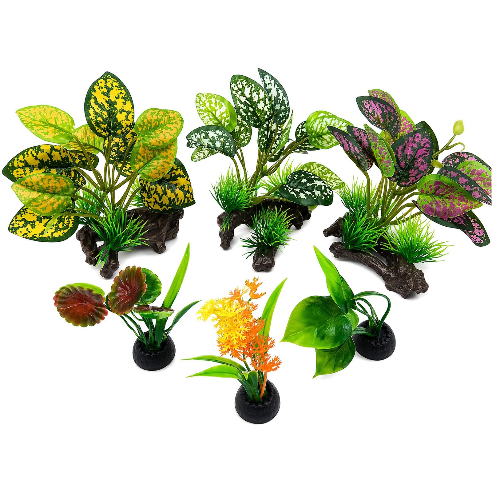 HETKRVN 6 Pcs Reptile Plants Set, Vivarium and Aquarium Decor Plants