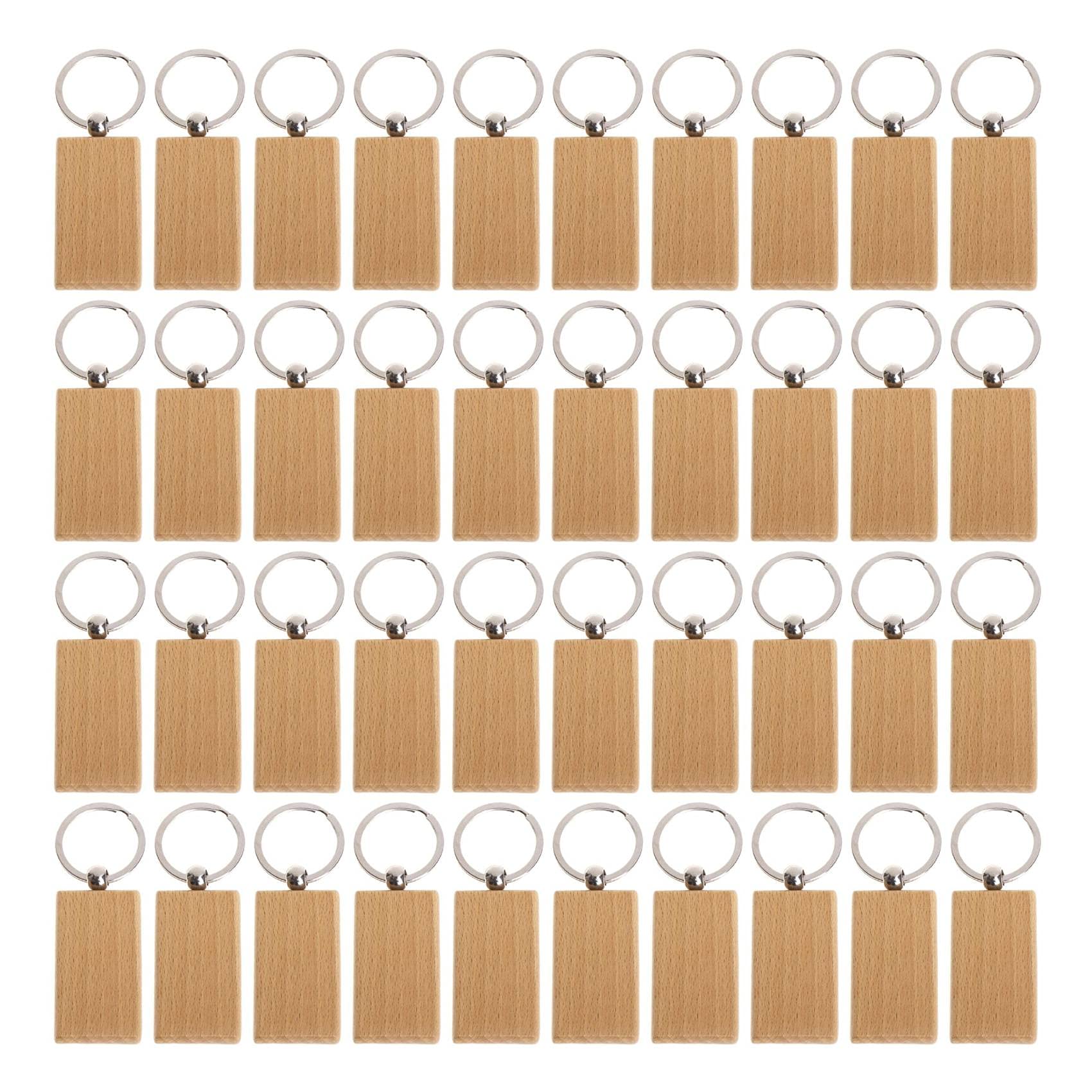 CTRLZS 40 Pcs Blank Wooden Keychain Rectangular Engraving Key Diy Wood Keychains Key Tags Can Engrave Diy Gifts
