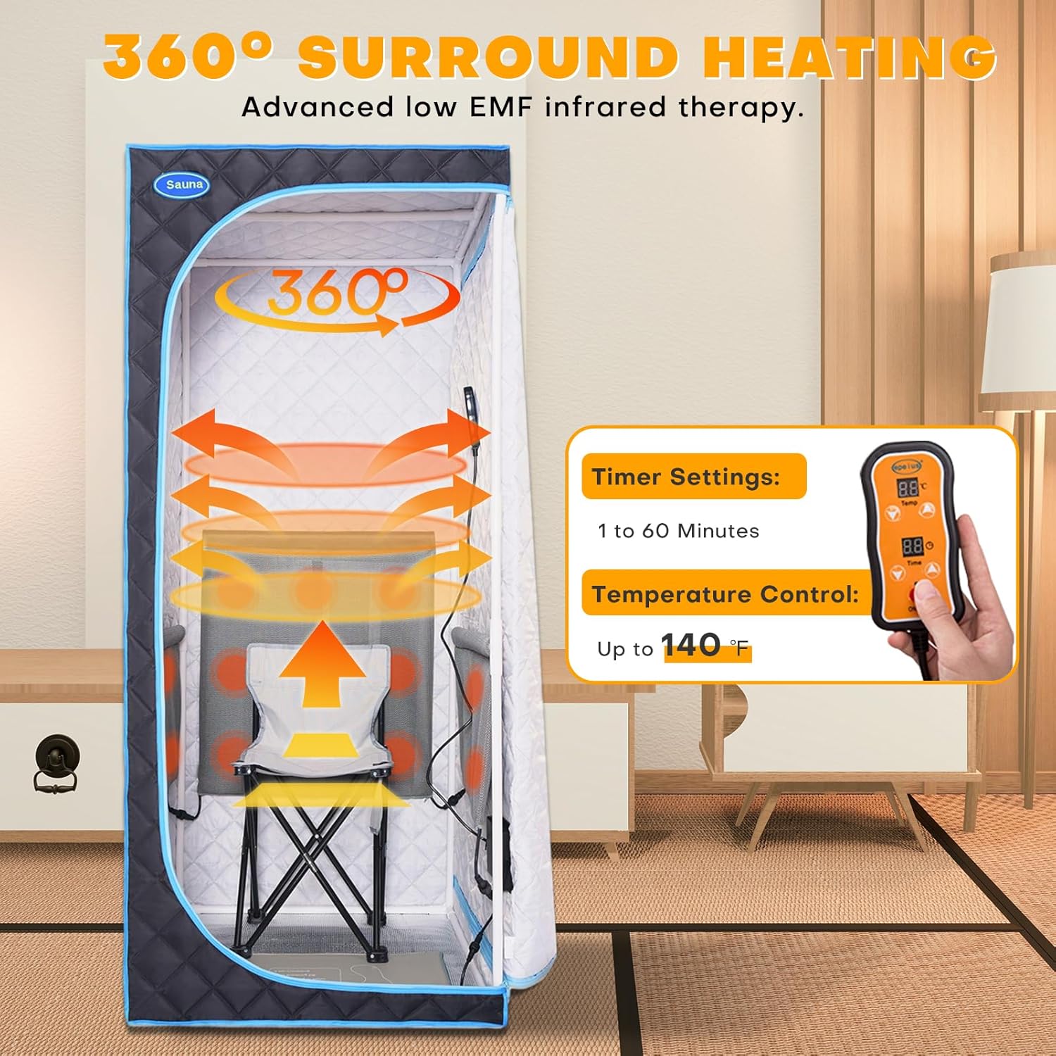 portable infrared sauna for home full size personal sauna tent for indoor spa lightweight sauna box with foldable sauna chair, heated foot pad, remote control 29.1"x29.1"x66.5" (black) black and blue