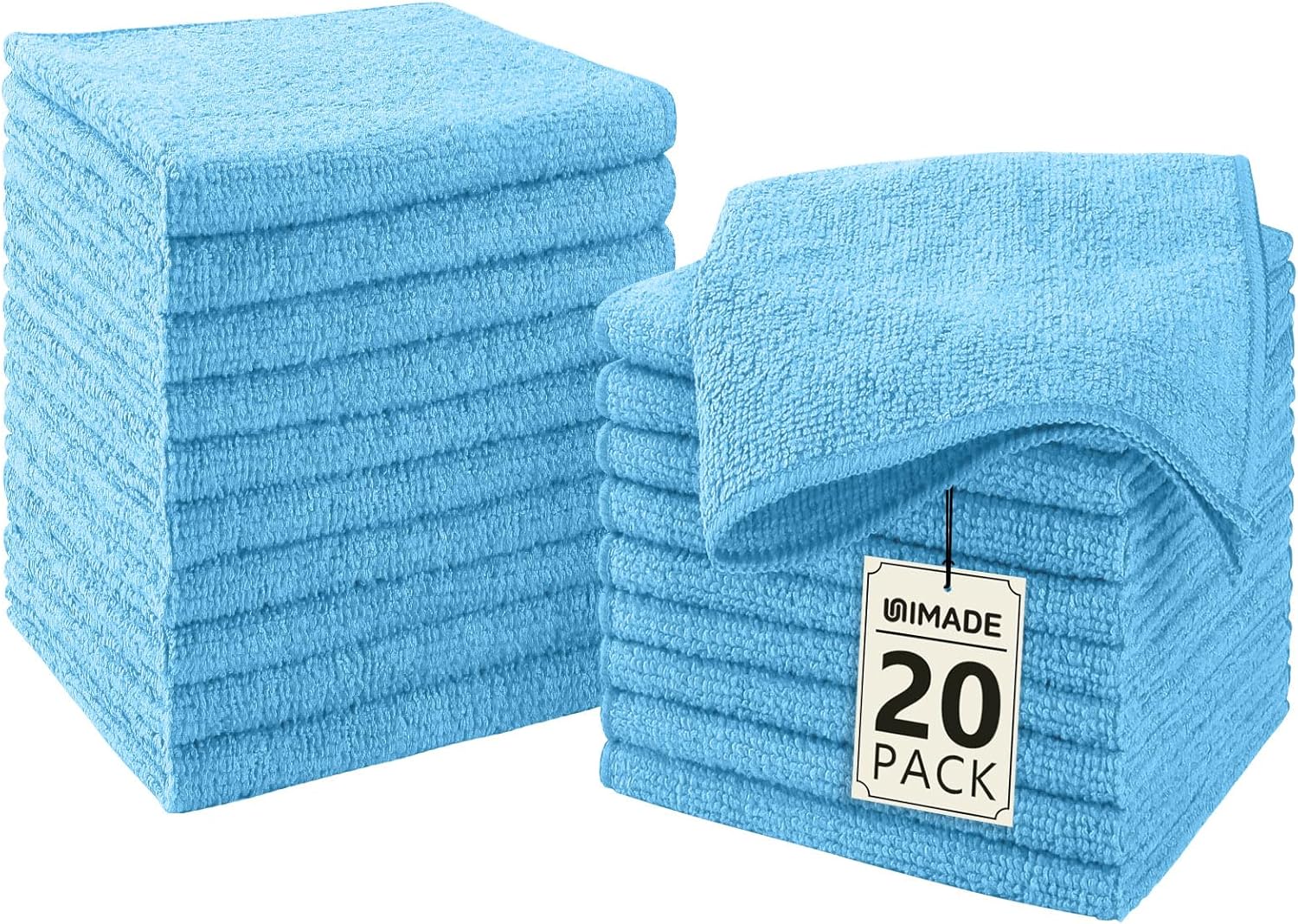 UNIMADE Washcloths Bulk - 100 Pack - Face Towels (12" x 12"), Highly Soft Wash Cloths and Hand Towels, Fast Drying Multi-Purpose Microfiber Cleansing Cloths for Bathroom, Hotel, Spa, and Salon - Blue