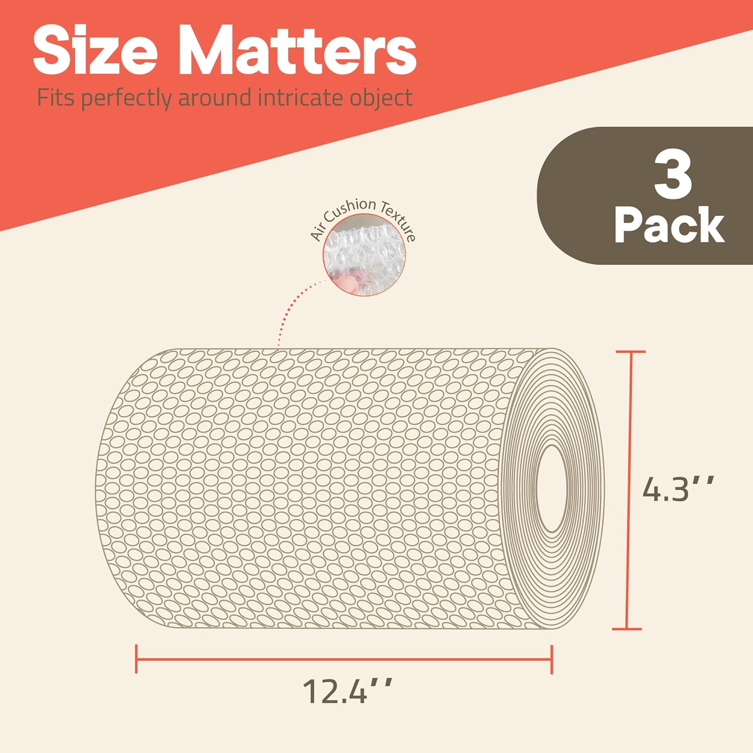 Bubble Wrap for Packing & Moving 3 Pack, 72 FT x 12” Bubble Cushioning Wrap with 3/16” Small Bubbles & 10 Fragile Stickers, Tear-Perforated Every 12”, Lightweight Protective Packaging for Moving