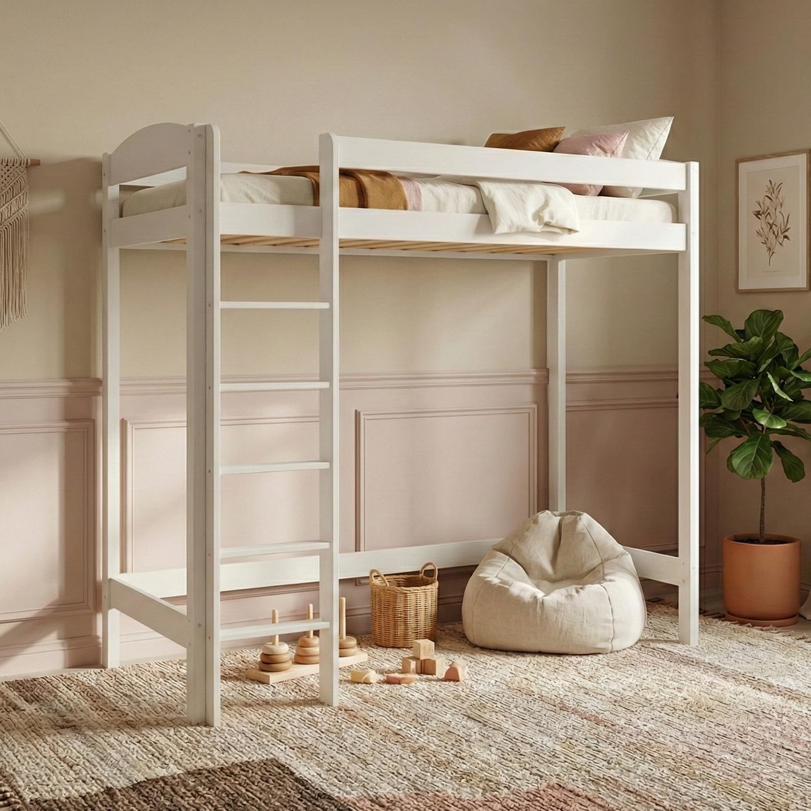 Need Sleep Loft Bed - Litera con escaleras, cama alta para adultos, adolescentes, niños (blanco, 180 x 80 - 180 cm de alto)