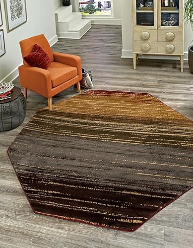 Unique Loom Barista Collection - Alfombra Mundo Nova (octágono de 6 pies 1 pulgada, beigeazul)