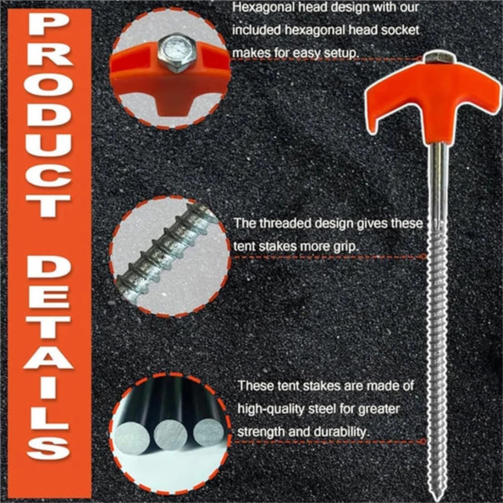 Piquetas Camping 8/16PCS Camping Pegs Tent Ground Nails Drill In with Hex Socket Stakes Anchors Equipment(8PCS Black)