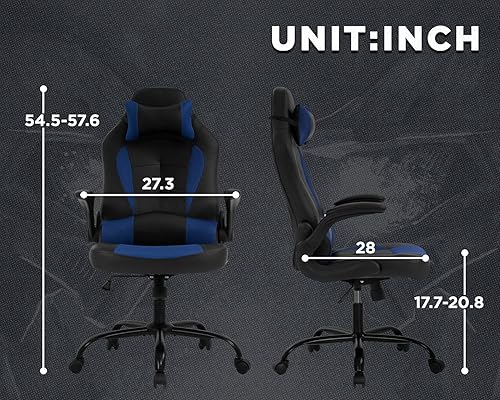 Miniatura 3 de Sillas de juegos para adultos, silla giratoria de piel sintética, ajustable, con soporte lumbar, reposabrazos abatibles, reposacabezas para adultos,