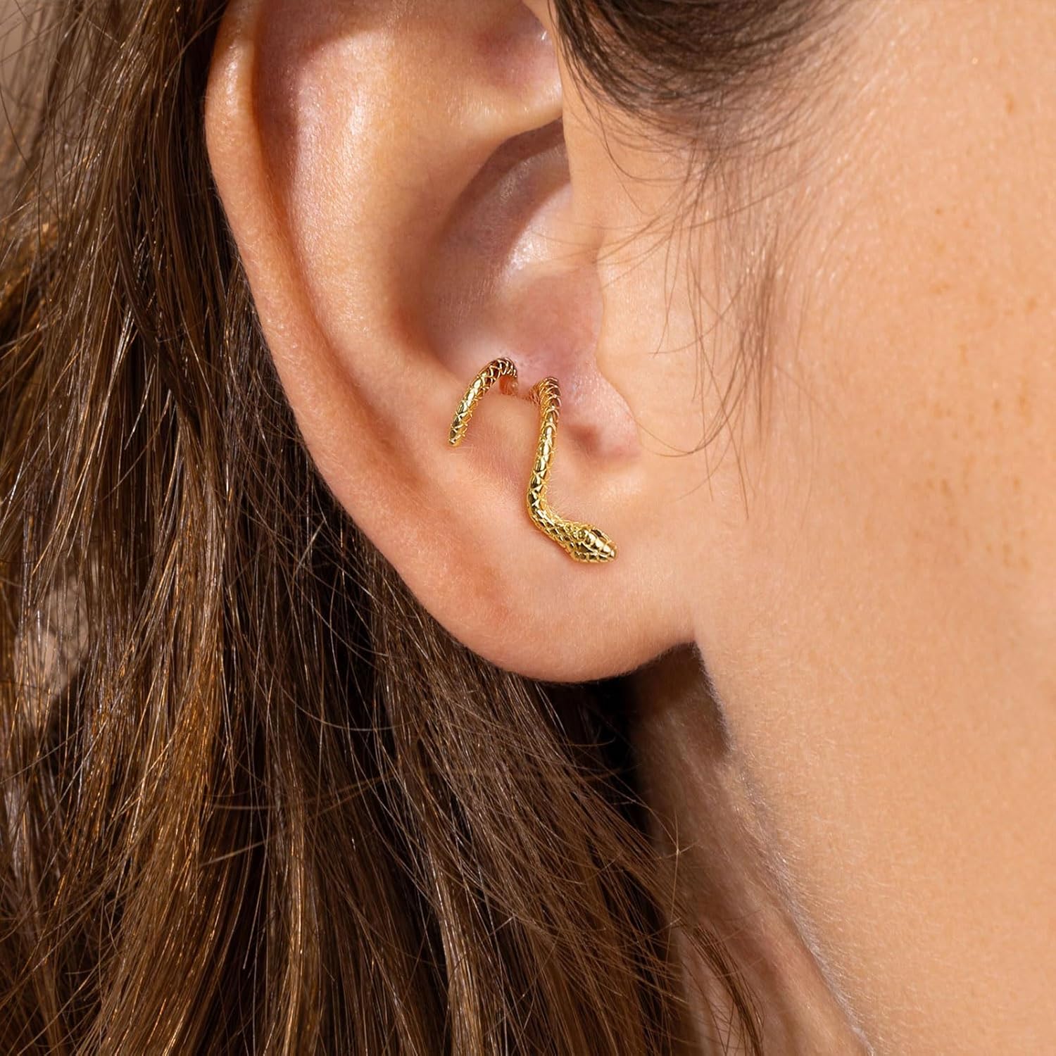 VRIUA Womens Snake Earrings - 14K Gold Plated Serpent Earrings Hypoallergenic Snake Stud Earring Everyday Trendy Jewelry - Image 7