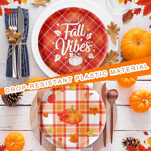 Miniatura 5 de 12 platos de postre de otoño, hojas de otoño, platos de calabazas, platos reutilizables de plástico para otoño, para fiesta de Acción de Gracias,