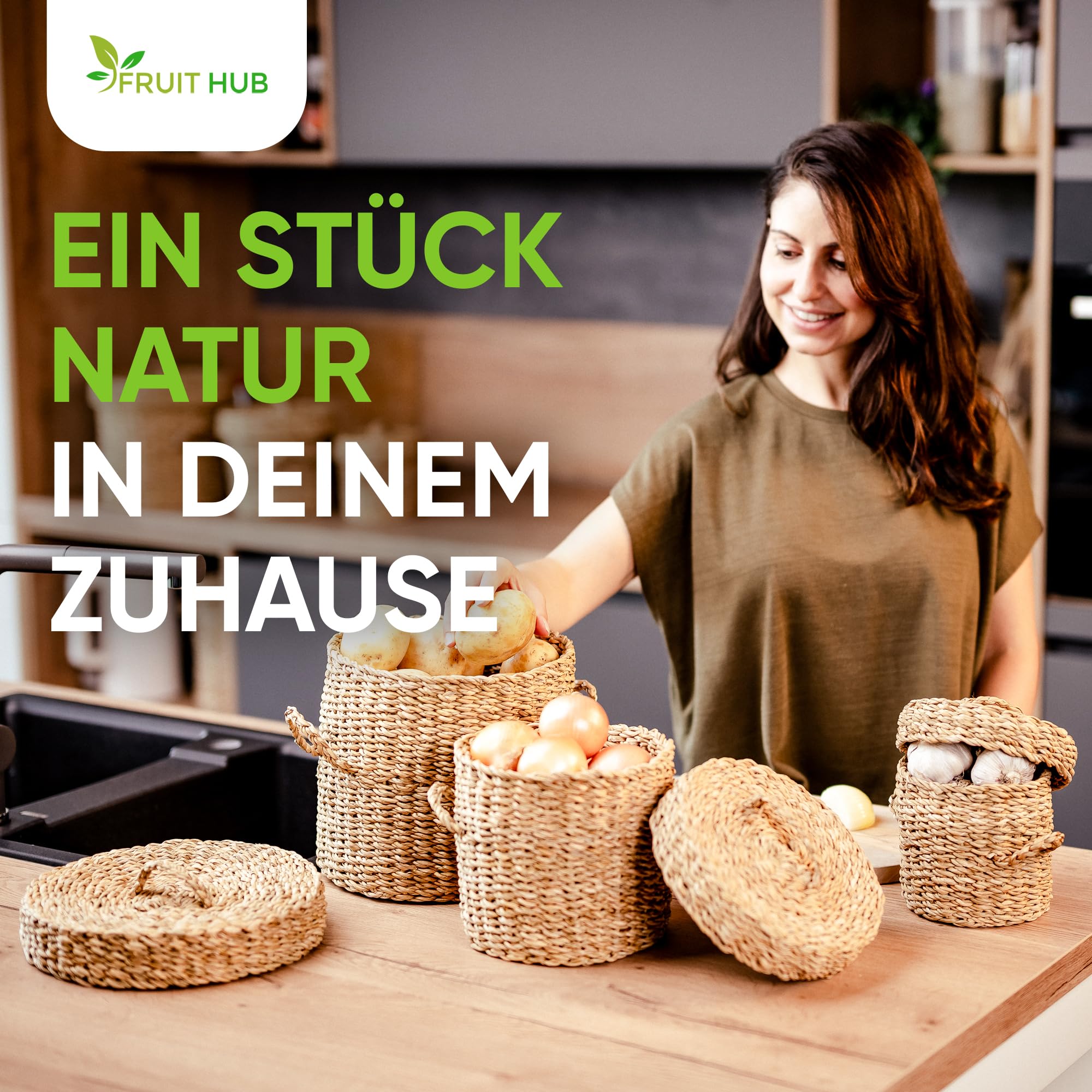 Kartoffel Aufbewahrung 3er Set aus Seegras - Zwiebel & Knoblauch Aufbewahrung - Nachhaltiger Gemüsekorb für Küche & Vorratsraum - Handgefertigt & Plastikfrei