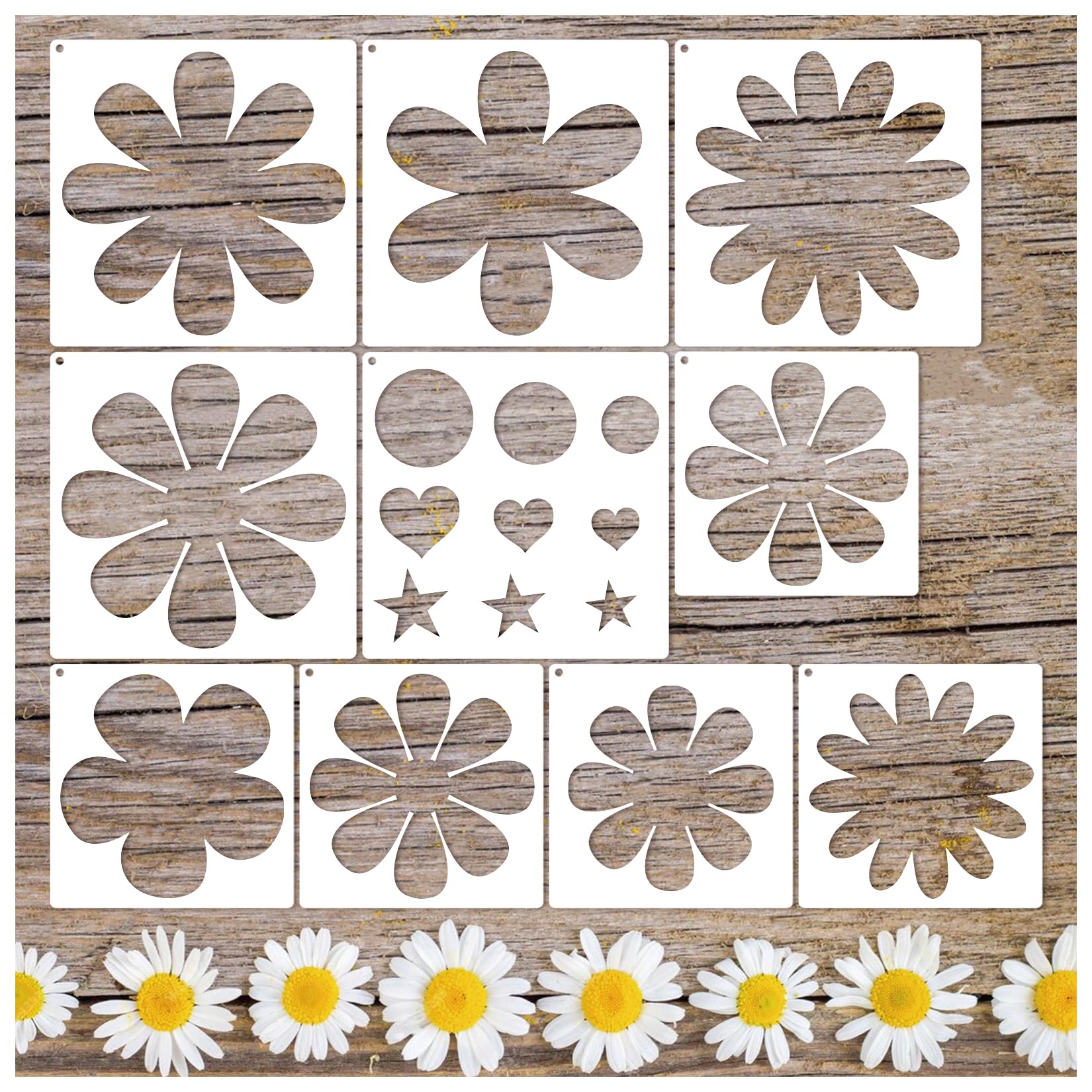 Flower Stencils for Painting on Wood Daisy Floral Spring Stencils for Wall Canvas Fabric Paper DIY Crafts Furniture (10 Flower)
