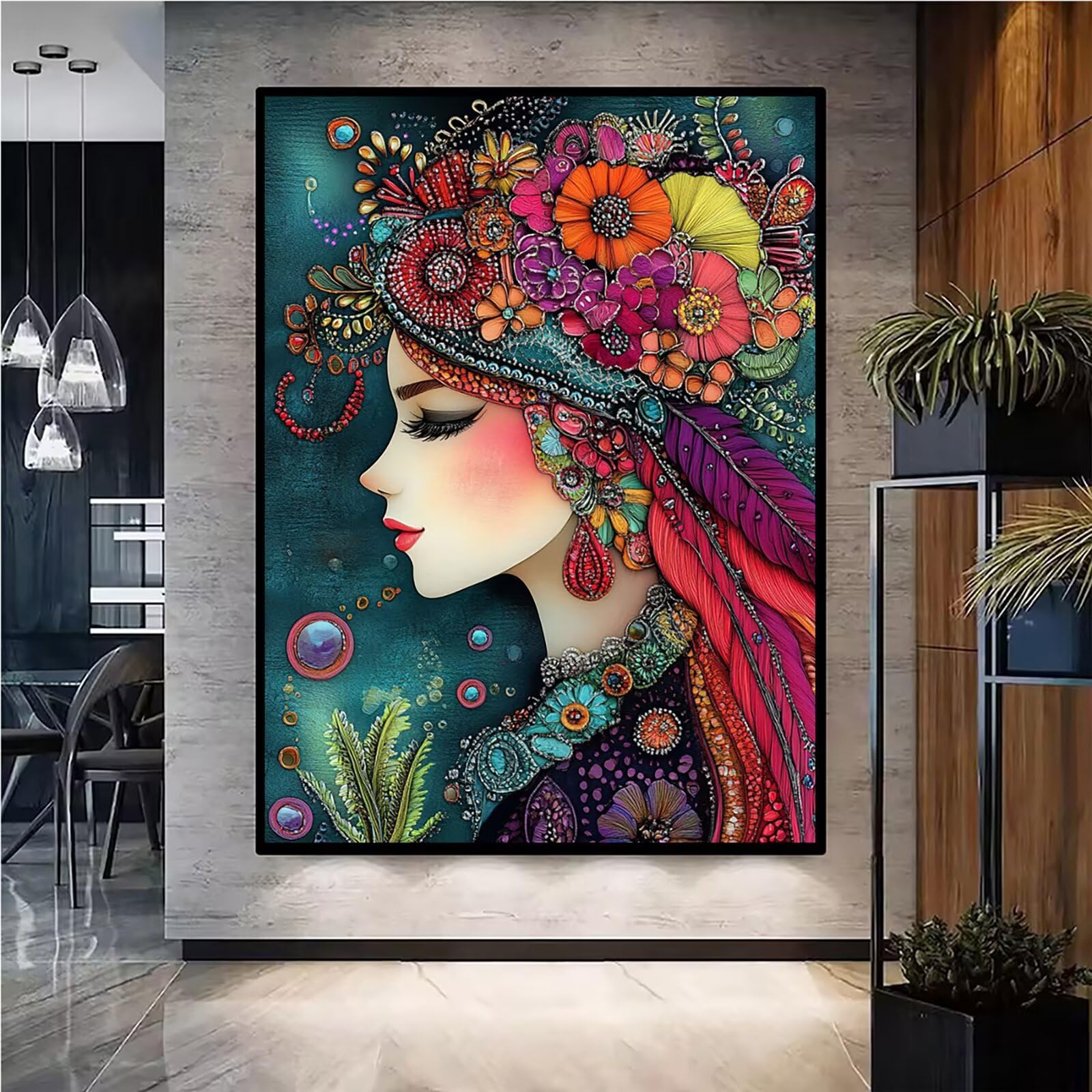 Diamond Painting Kit Completo, Diamond Painting Astratto, 5D Quadrato Pittura Diamante Kit Manualidades Adultos DIY Diamantini Crystal Art Disegni Ricamo Punto Croce Artigianale, 60x90cm Donna j0-966