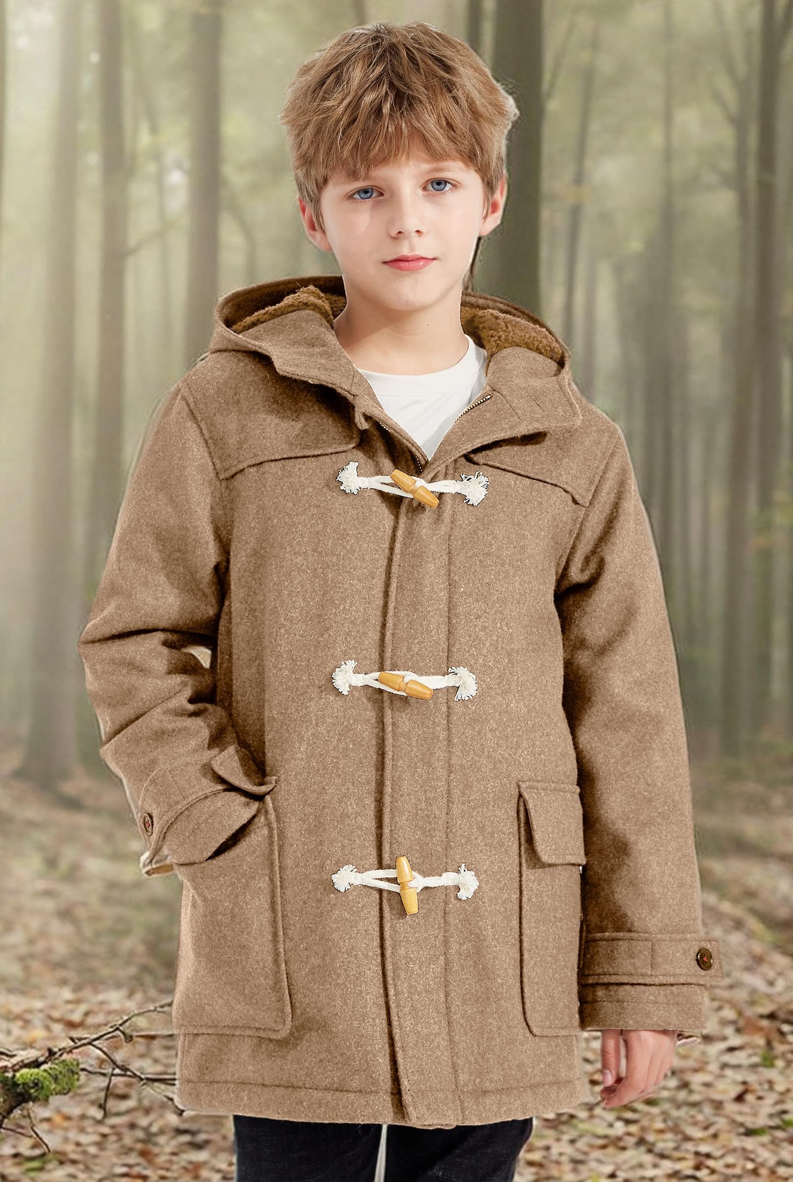 maoo garden Manteau en Laine pour Garçons Veste de sport Doublée Sherpa Lourde d'hiver pour Enfants Manteau Habillé Trench à Capuche