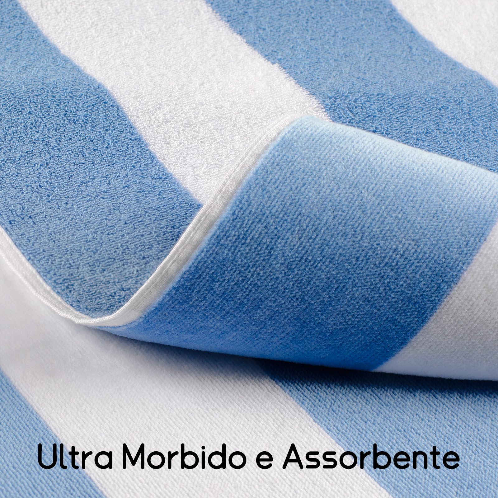 Telo mare oversize in cotone, 89 x 188 cm, asciugamano da piscina di grandi dimensioni, a righe, morbido telo da bagno cabana (blu)