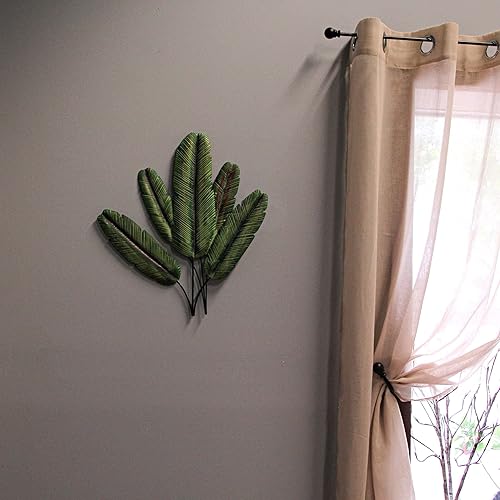 Miniatura 4 de Placa decorativa de metal verde con hojas de plátano para colgar en pared, planta tropical, 20 pulgadas de alto, fácil instalación, añade elegancia